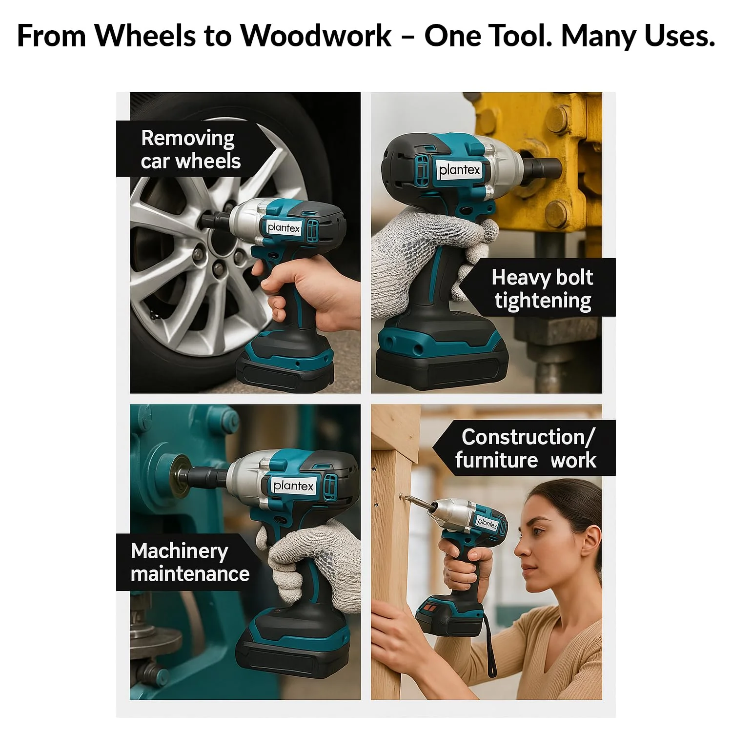 Plantex Cordless Impact Wrench with battery & charger/Brushless Motor/350 Nm Tourq/1/2 Square Head - (Blue & Black) - Image 7