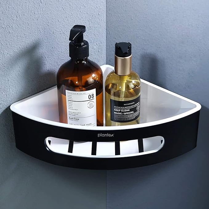 Plantex Corner Shelf for Bathroom/304 Grade Stainless Steel with ABS Shelf for Wall/Bathroom Organizer/Bathroom Accessories - Pack of 2 (9 x 9 Inch, Black and White) - Image 4