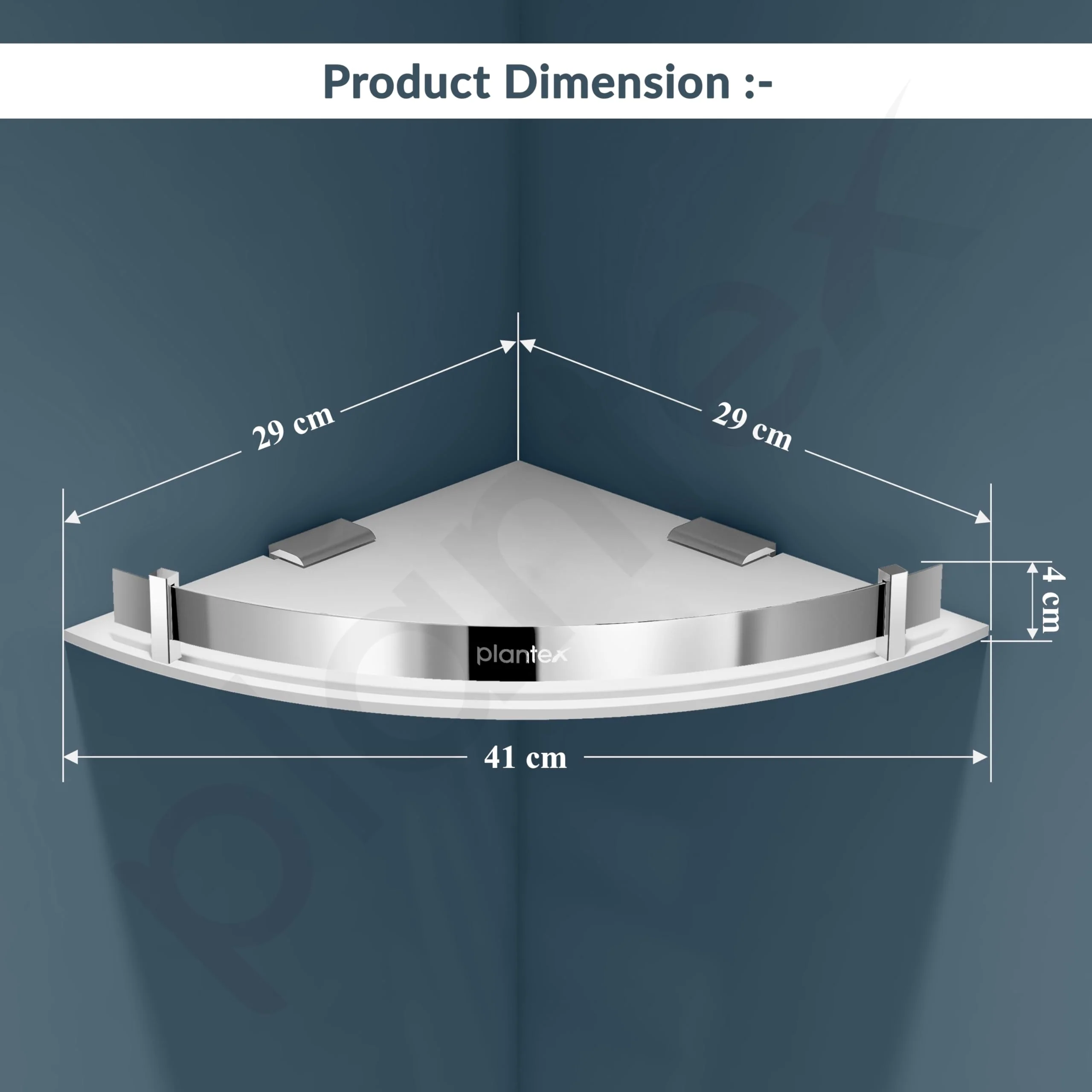 Plantex Corner Shelf for Bathroom Acrylic/Wall Mounted Storage Shelf with Stainless Steel Railings/Bathroom Accessories (White, 12x12 Inches) - Image 4