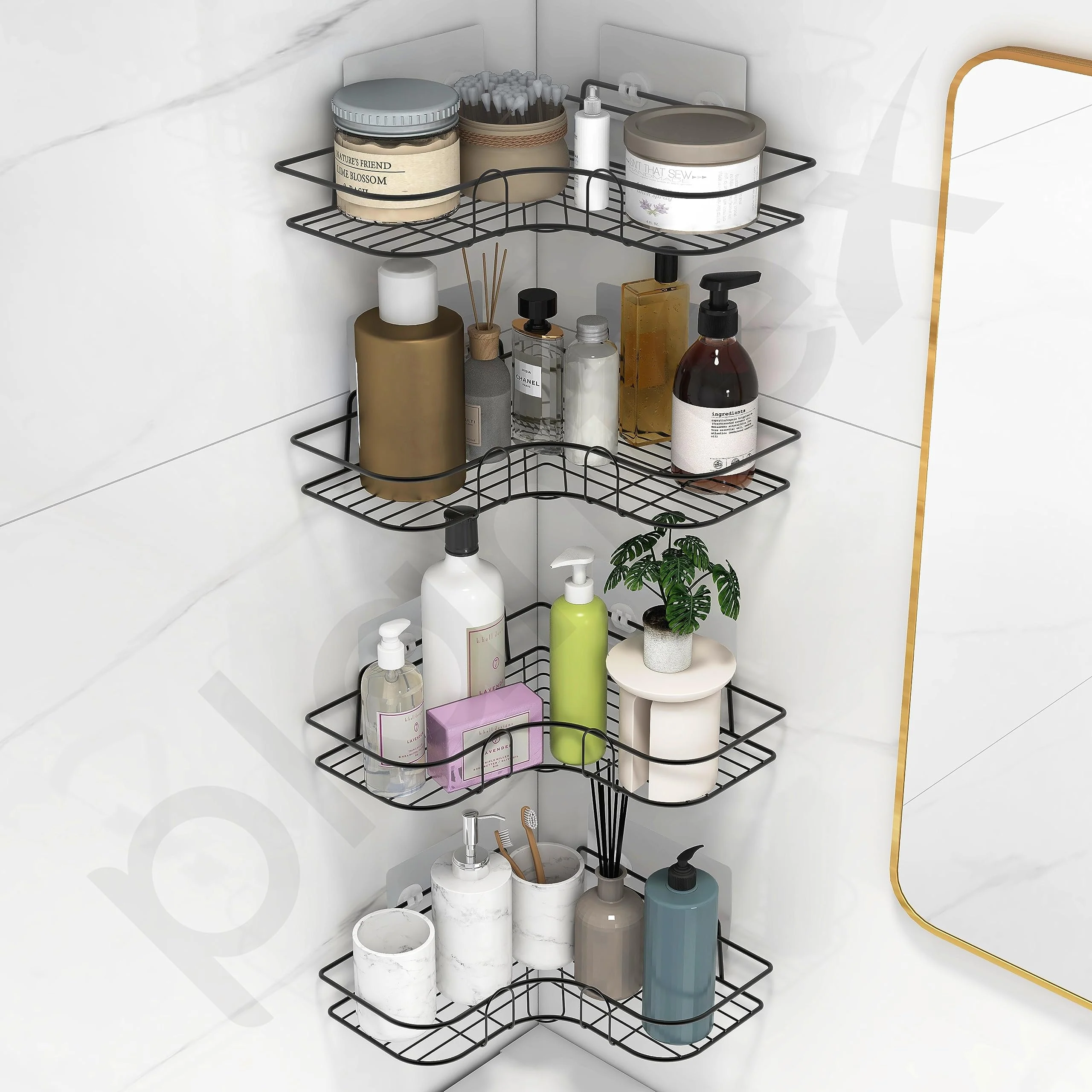 Plantex Corner Shelf for Bathroom/Bathroom Organiser Without Drill/Kitchen Organiser/Shelf for Corner(Black-Pack of 4) Alloy Steel - Image 7