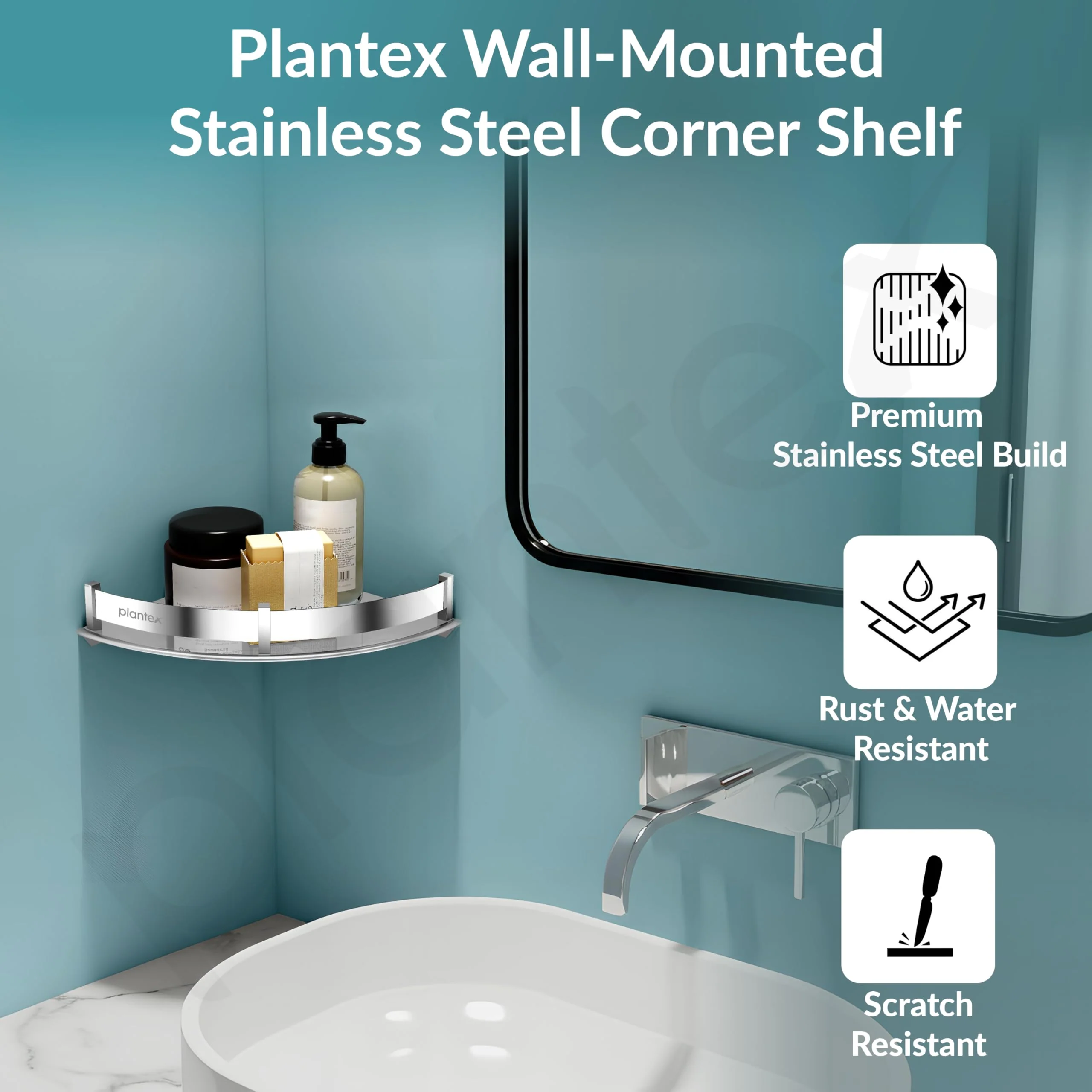 Plantex Corner Shelf for Bathroom Wall/Bathroom Corner Shelves/Bathroom Shelf Rack/Side Corner Shelf/Kitchen Organizer/Bathroom Corner Rack- (9x9 inches, Chrome) - Image 2