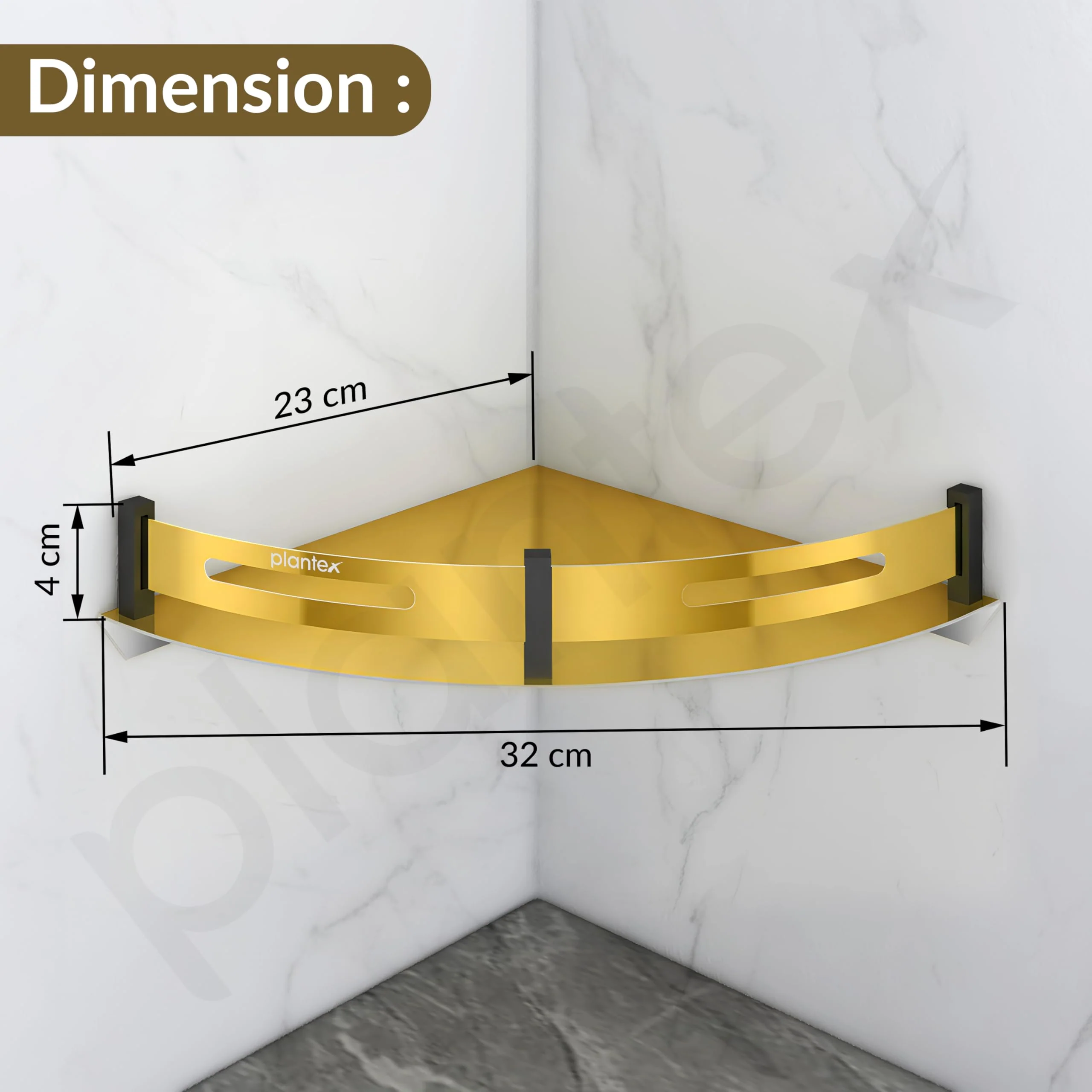 Plantex Corner Shelf for Bathroom Wall Mount/Stainless Steel Bathroom Corner Shelf with Railings/Bathroom Accessories Holder for Wall (9x9 inches, PVD Gold & Black) - Image 4