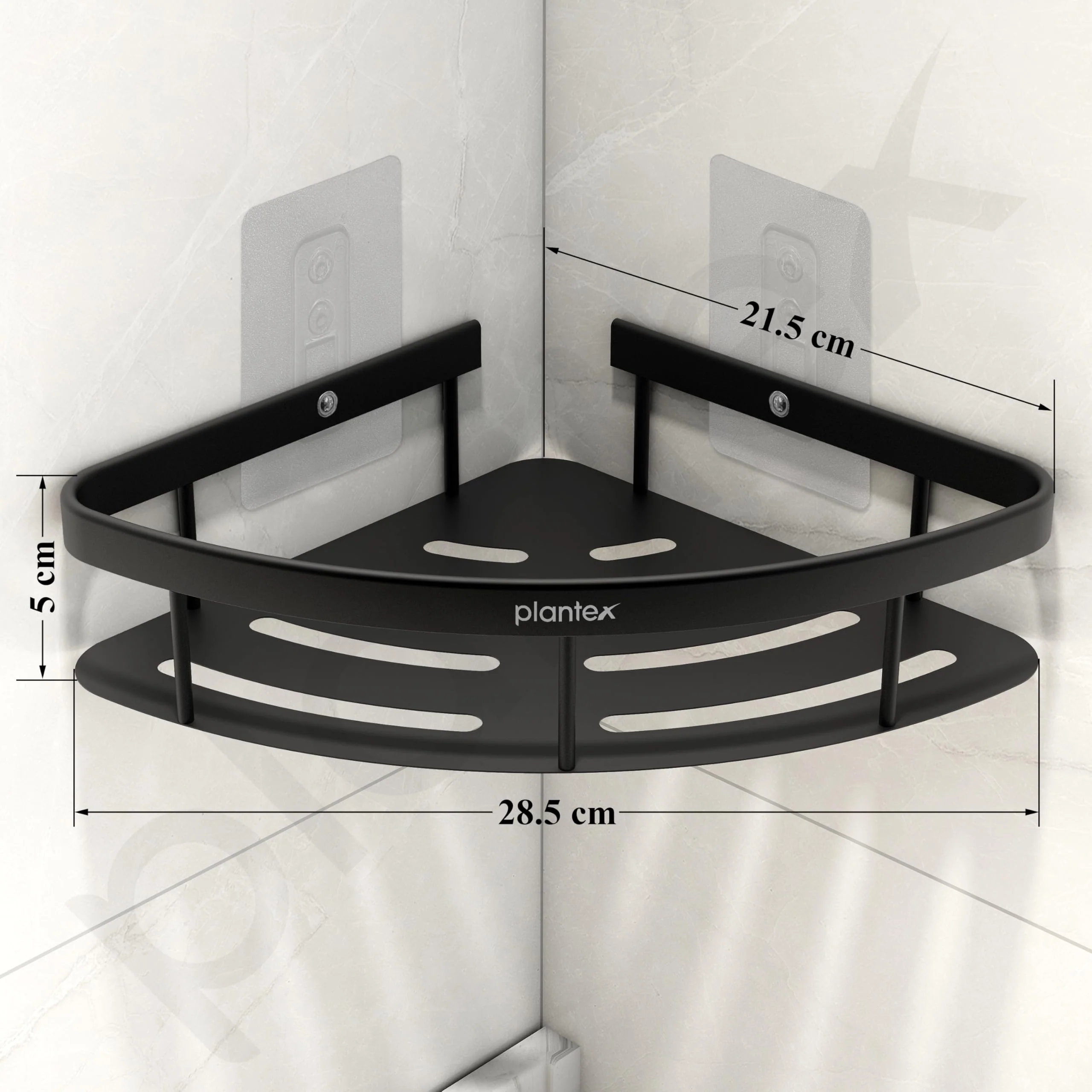 Plantex Corner Shelf for Bathroom Wall/No Drill Bathroom Organiser/Aluminium Corner Shelf for Kitchen/Self Adhesive Shelf (9x9 inches, Matt Black) - Pack of 2 - Image 4