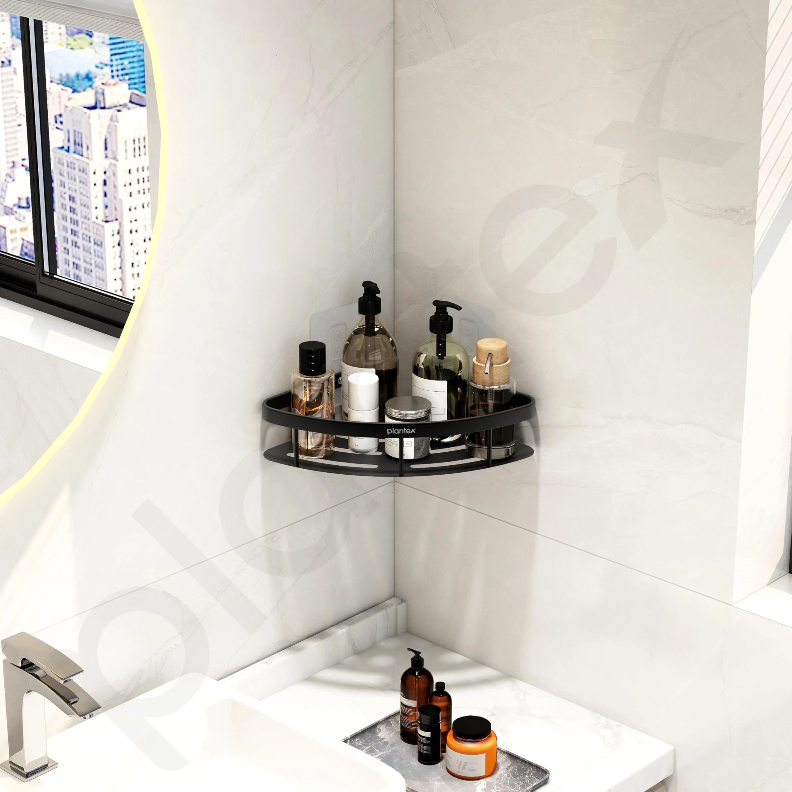 Plantex Corner Shelf for Bathroom Wall/No Drill Bathroom Organiser/Aluminium Corner Shelf for Kitchen/Self Adhesive Shelf (9x9 inches, Matt Black) - Pack of 2 - Image 6