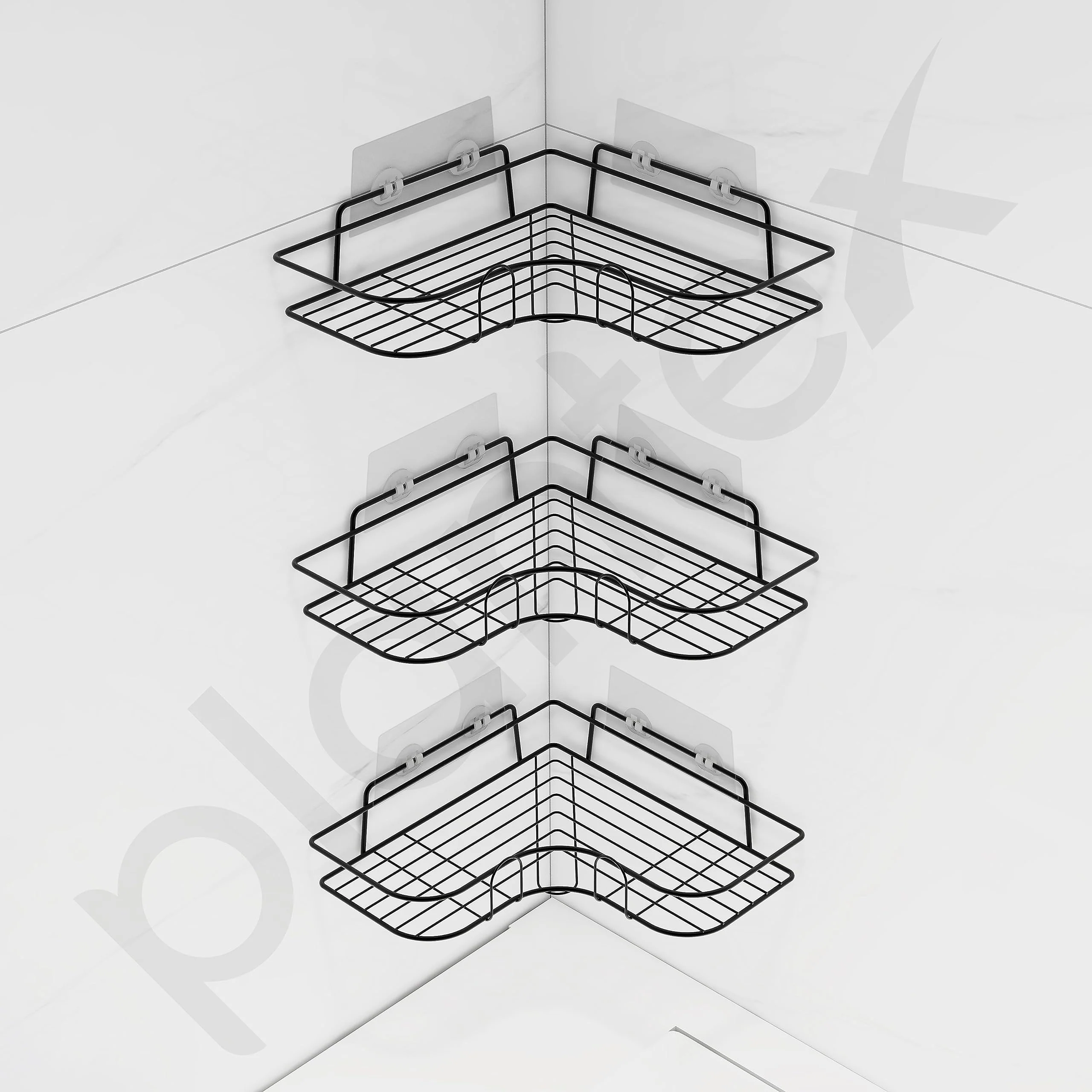 Plantex Corner Shelf for Bathroom Wall/No Drill Bathroom Organiser/Corner Shelf for Kitchen/Kitchen Organiser Rack (Black, Alloy Steel) - Pack of 3 - Image 7