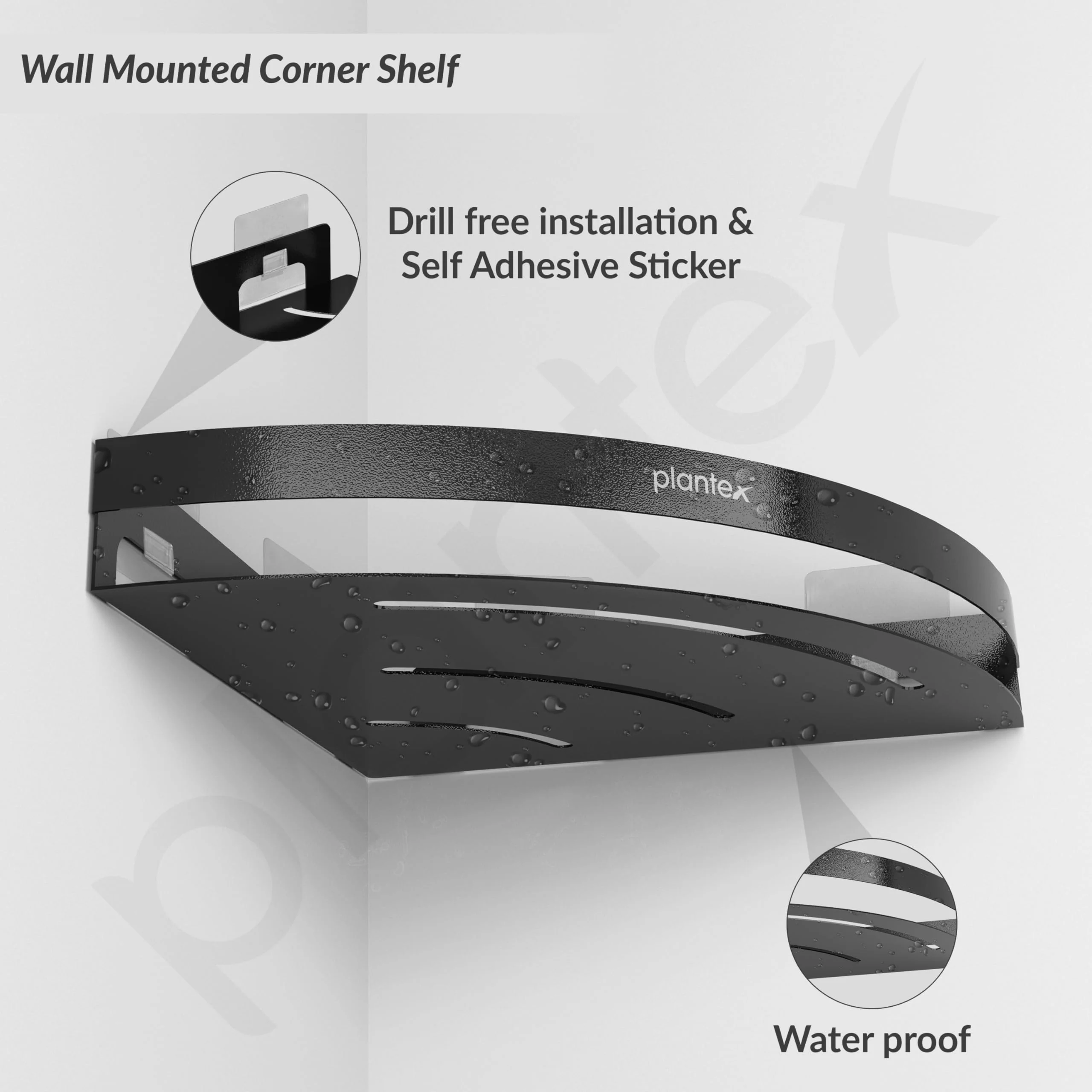Plantex Corner Shelf for Bathroom Wall/Self Adhesive Bathroom Corner Shelf/Bathroom Organizer Without Drill - Pack of 3 (Black) - Image 4