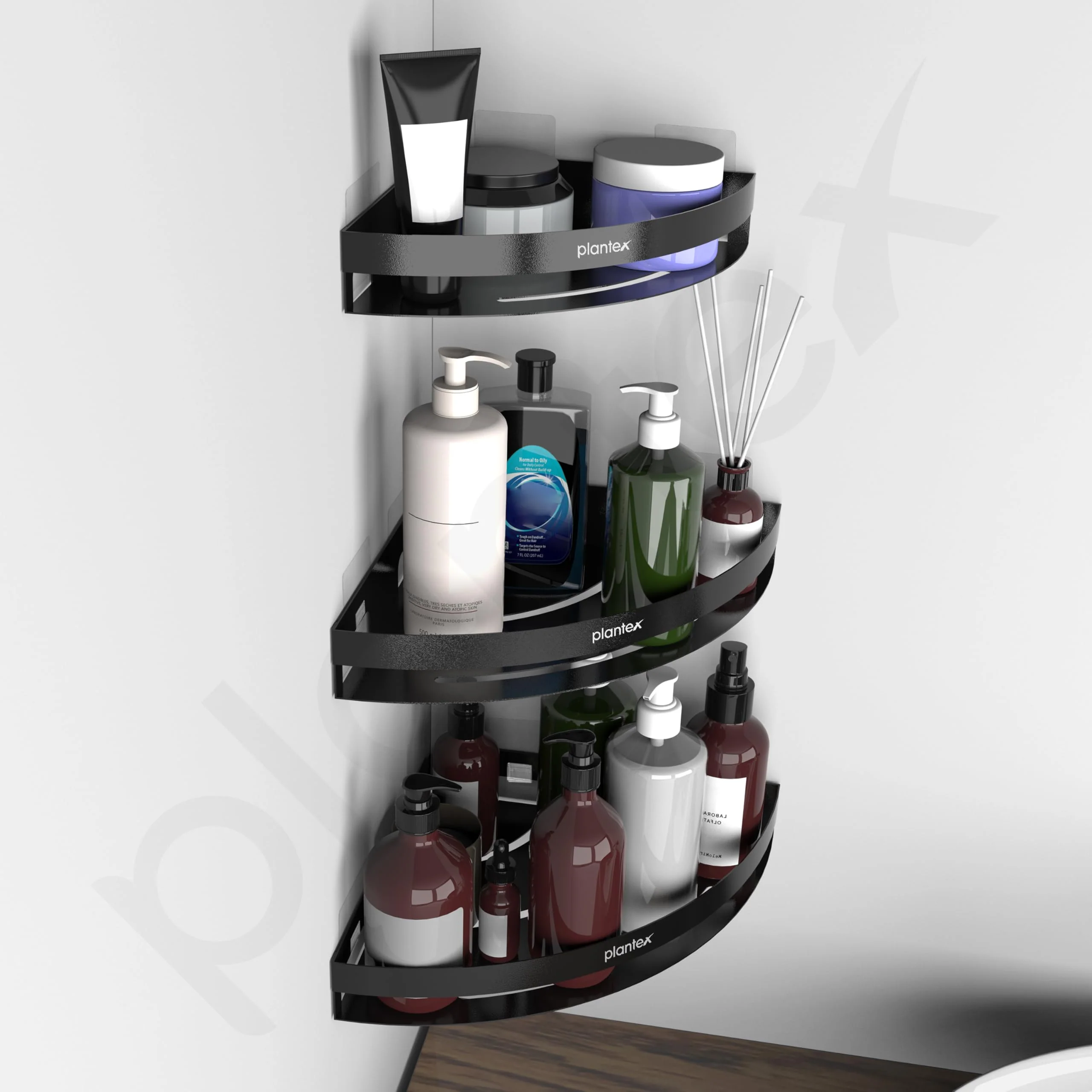 Plantex Corner Shelf for Bathroom Wall/Self Adhesive Bathroom Corner Shelf/Bathroom Organizer Without Drill - Pack of 3 (Black) - Image 7