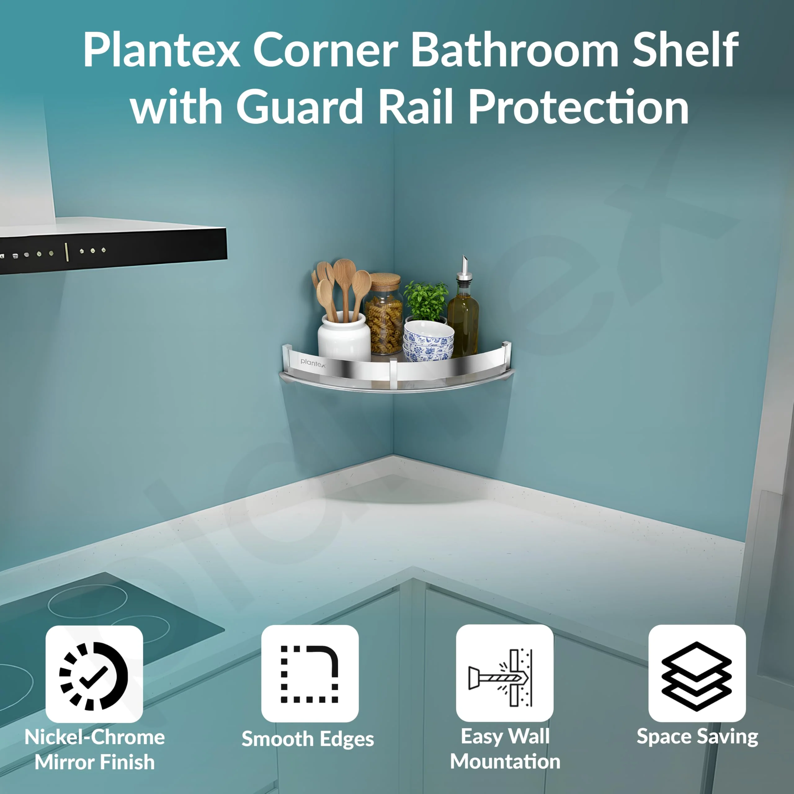 Plantex Corner Shelf for Bathroom Wall/Stainless Steel Bathroom Shelf/Side Corner Shelf/Bathroom Storage Organizer (12x12 inches, Chrome) - Image 3