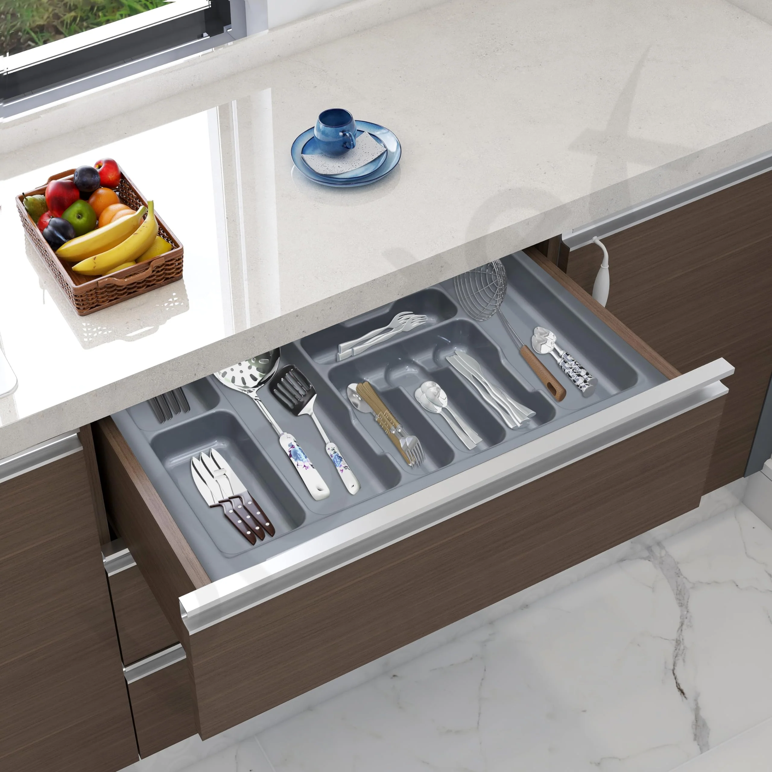 Plantex Cutlery tray for Kitchen Drawer/Cutlery Cosmetic Stationary Organizer/Cabinet Cutlery Tray Organizer for Modular Kitchen - (Grey-28.5x18.5 INCH) - Image 2