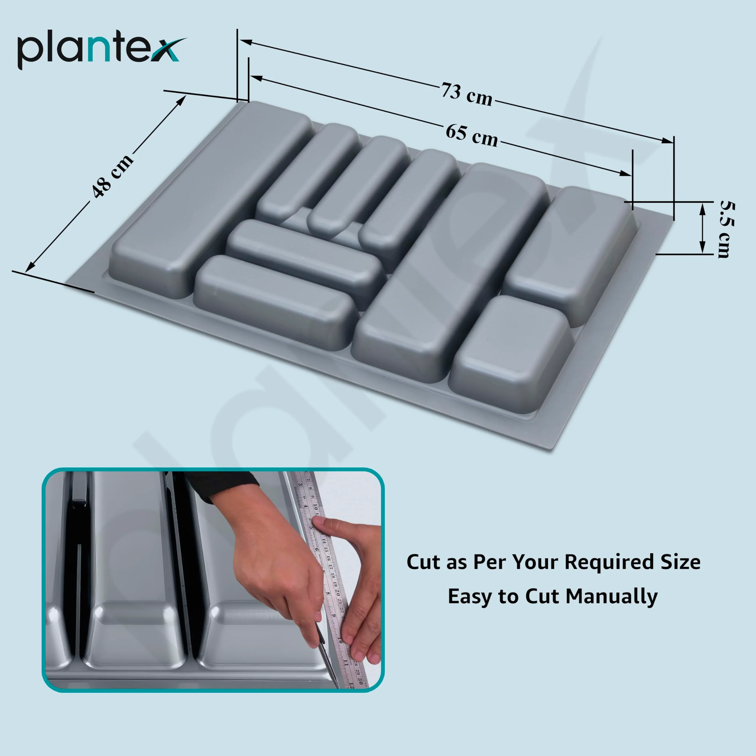 Plantex Cutlery tray for Kitchen Drawer/Cutlery Cosmetic Stationary Organizer/Cabinet Cutlery Tray Organizer for Modular Kitchen - (Grey-28.5x18.5 INCH) - Image 3