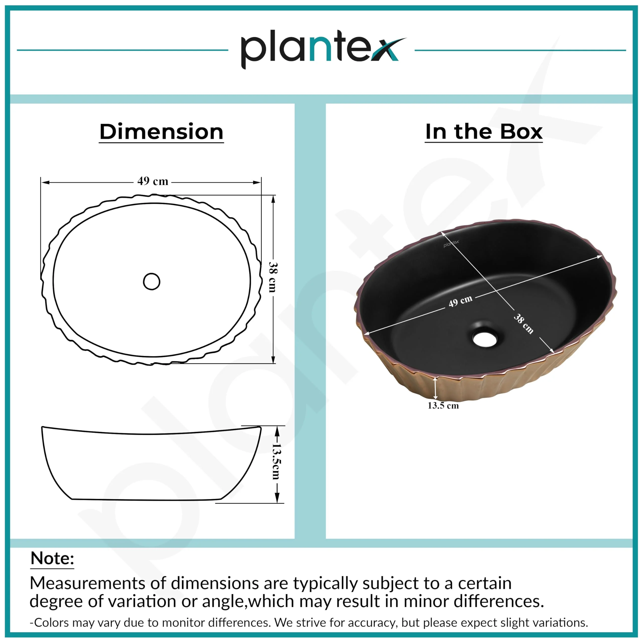 Plantex Designer Basin for Bathroom/Oval Table Top WashBasin/Countertop Hand Wash Basin/Vessel Sink for Restaurant/Hotel (19x15x5 Inch - Gold & Black) - Image 3