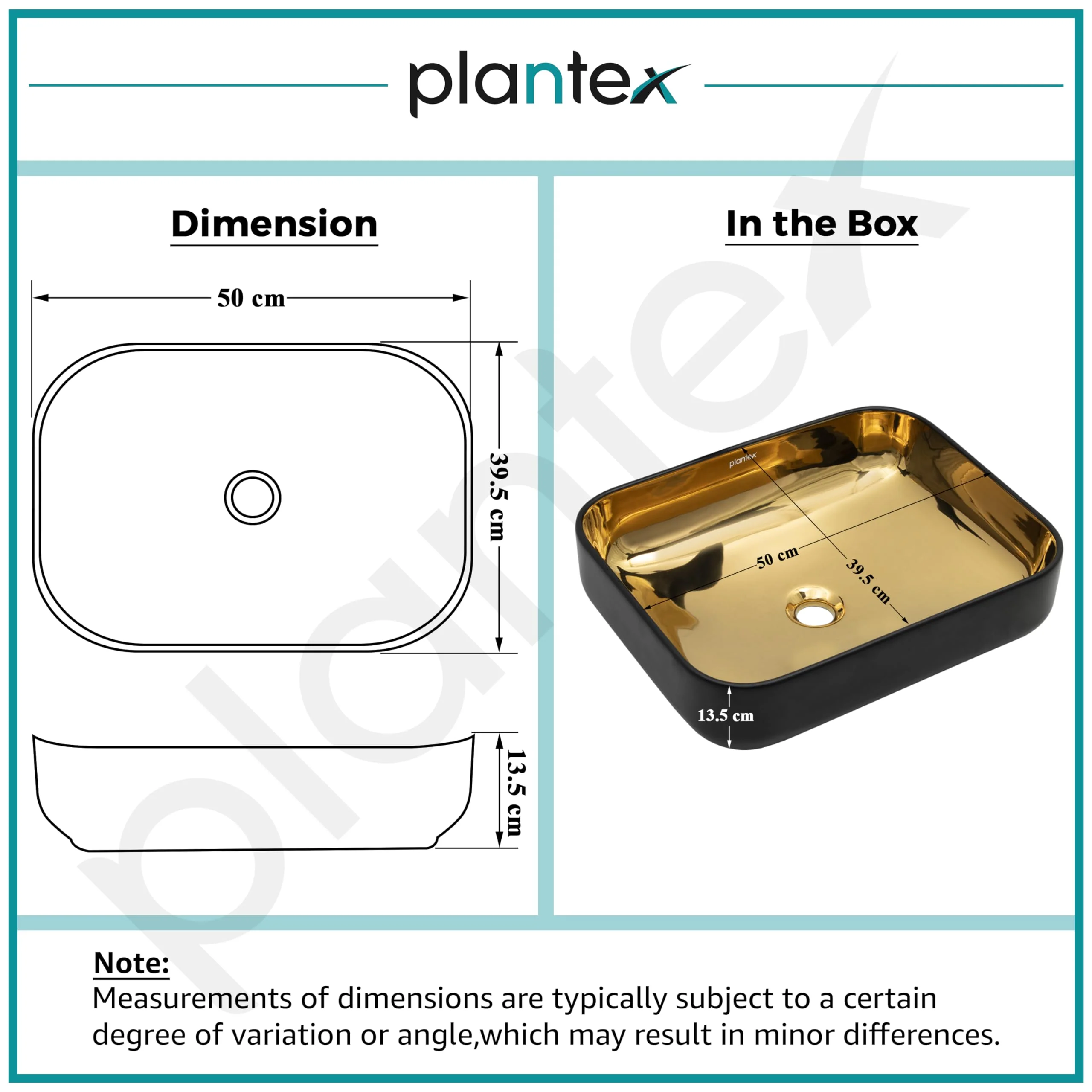 Plantex Designer Wash Basin for Bathroom/Table Top Hand Wash Sink/Counter Top Basin for Home/Ofice (19.5x15.5x5.5 Inch - Black & Golden) - Image 5