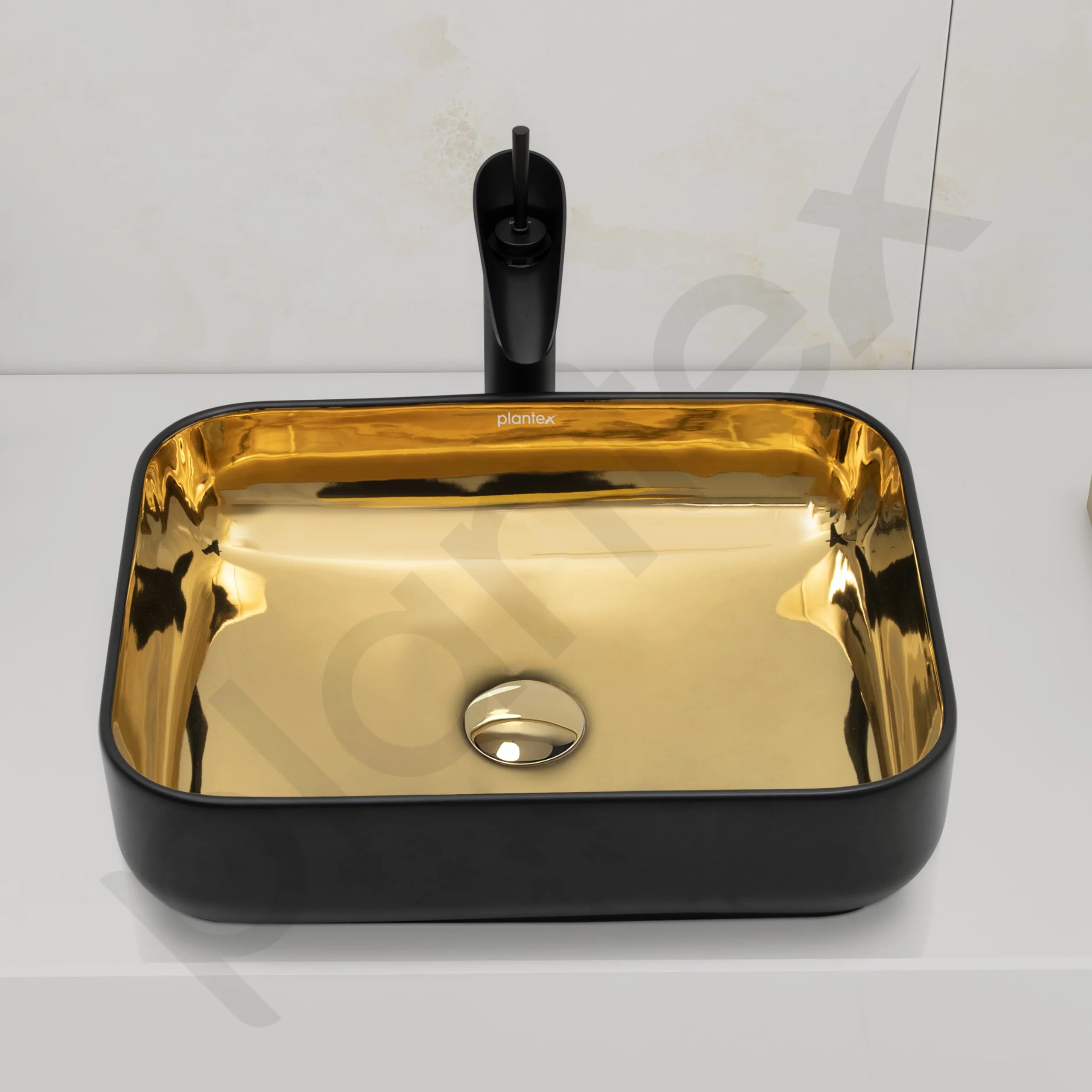 Plantex Designer Wash Basin for Bathroom/Table Top Hand Wash Sink/Counter Top Basin for Home/Ofice (19.5x15.5x5.5 Inch - Black & Golden) - Image 7