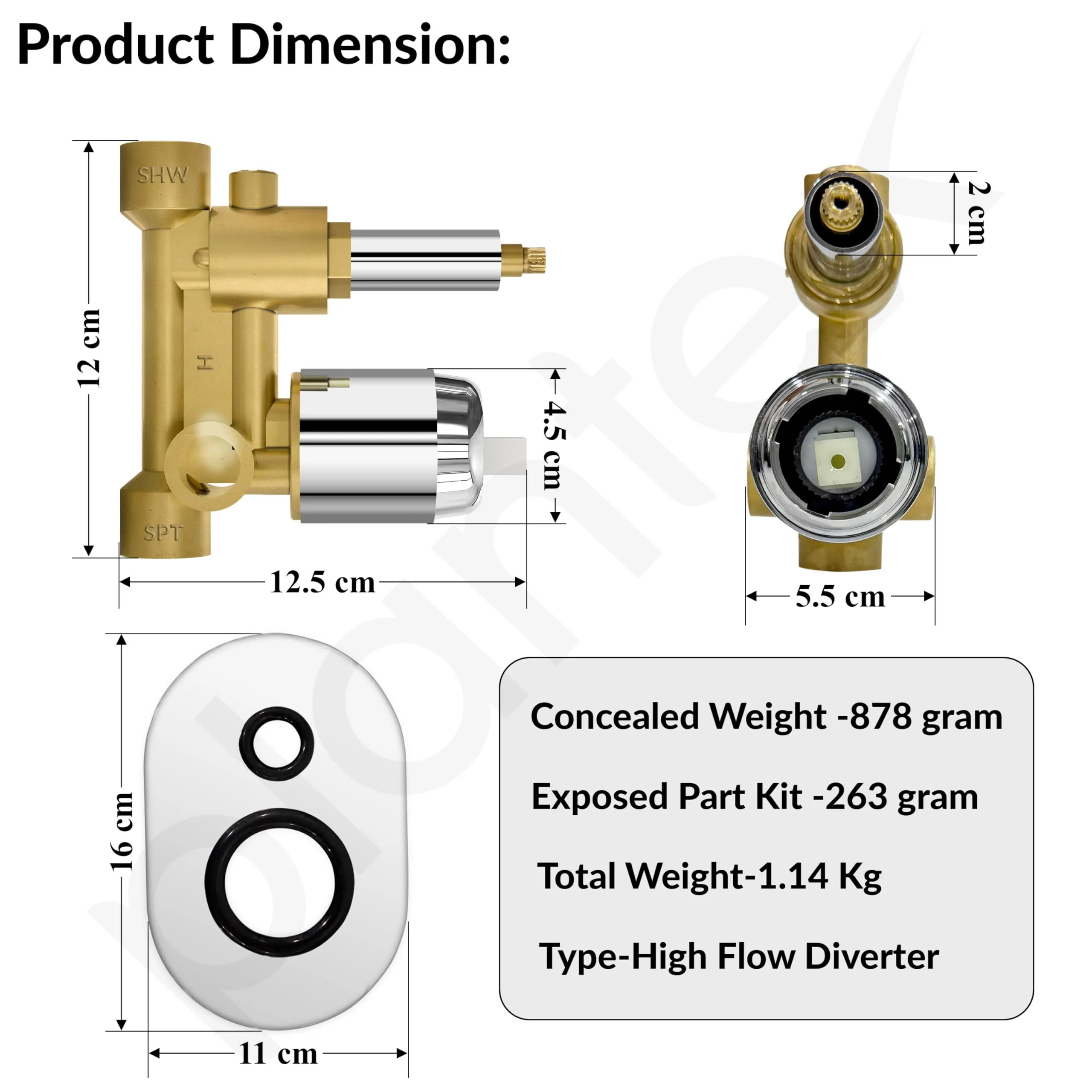 Plantex Diverter Set for Bathroom/Concealed Body High Flow Diverter Full Set with Exposed Part Kit/Bathroom Shower System - (Chrome) - Image 5