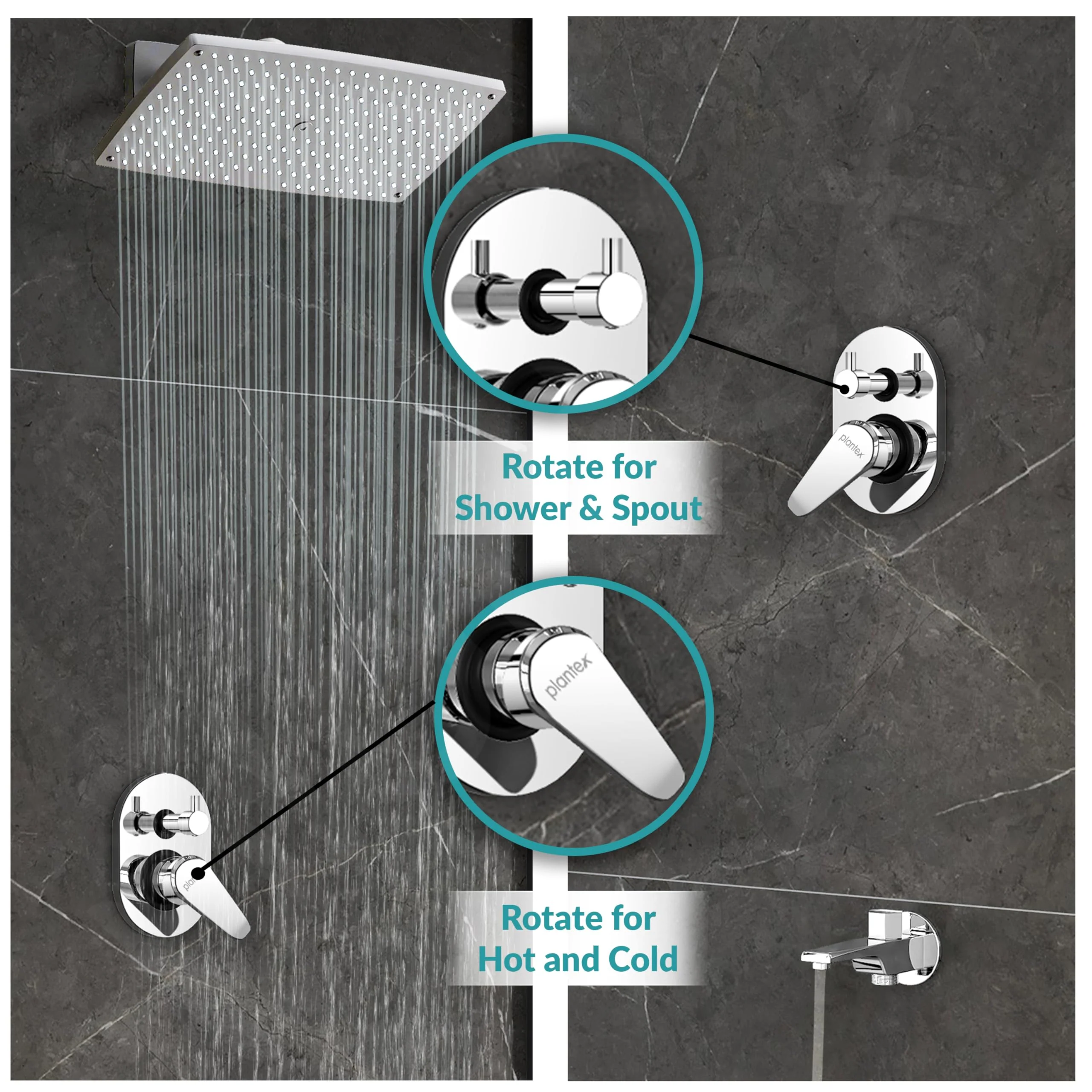 Plantex Diverter Set for Bathroom/Concealed Body High Flow Diverter Full Set with Exposed Part Kit/Bathroom Shower System - (Chrome) - Image 6