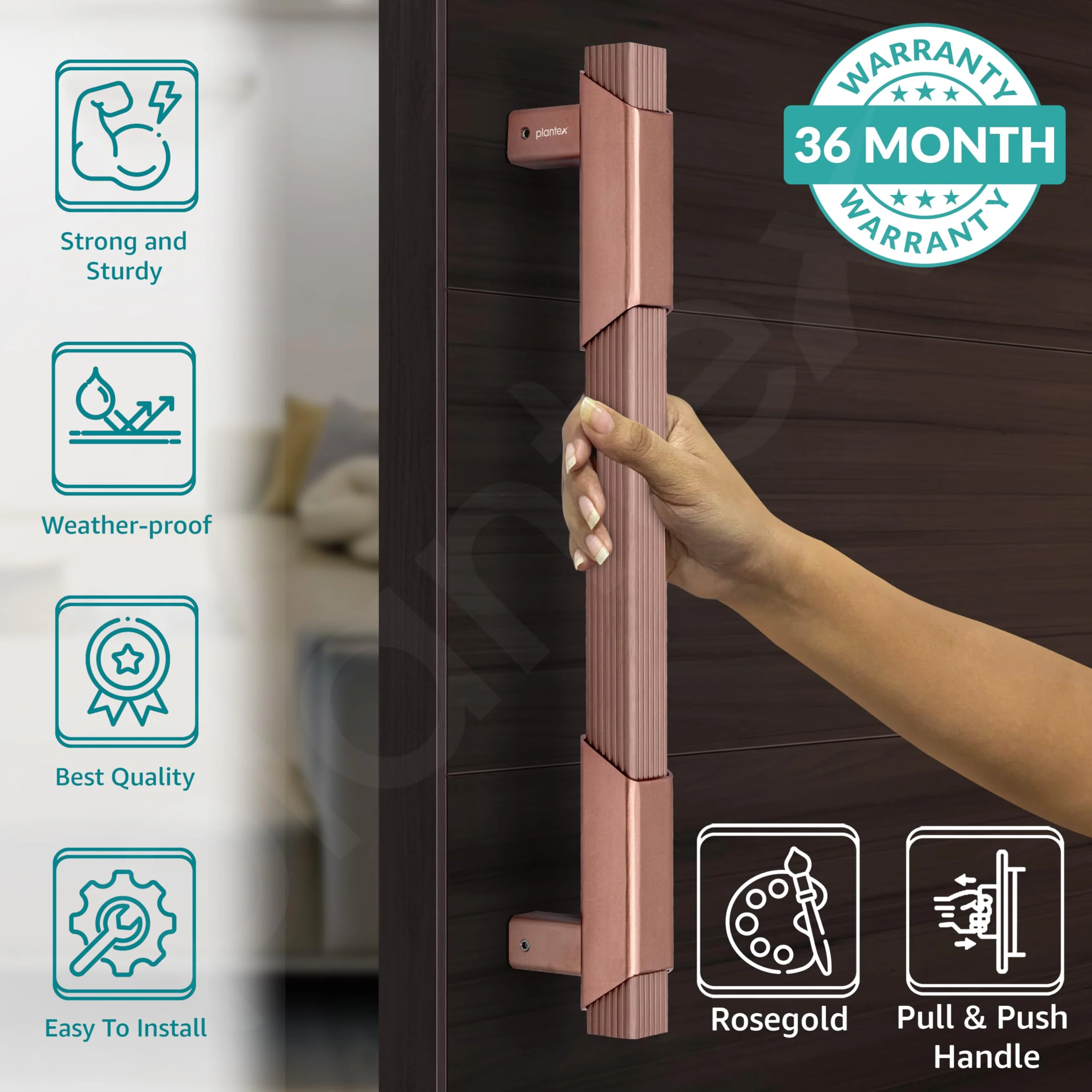 Plantex Door Handle/14 Inch Main Door Handle/Aluminium Door Handle/Pull-Push Door Handle/Door Accessories (Pack of 1, Rose Gold) - Image 2