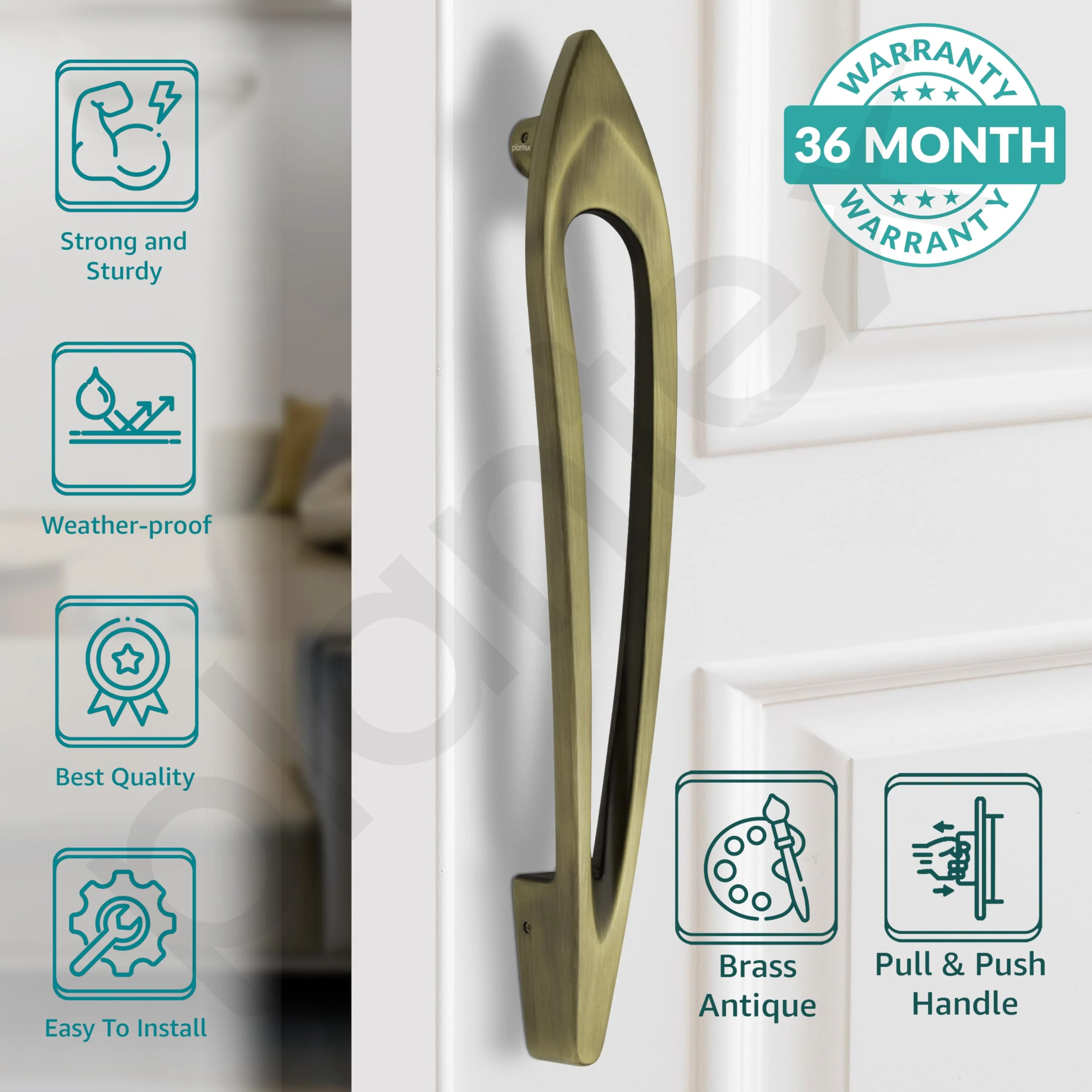 Plantex Door Handle/15 Inch Main Door Handle/Handle for Wooden Door/Pull-Push Door Handle/Door Accessories (Pack of 1, Brass Antique) Pull Handle - Image 2