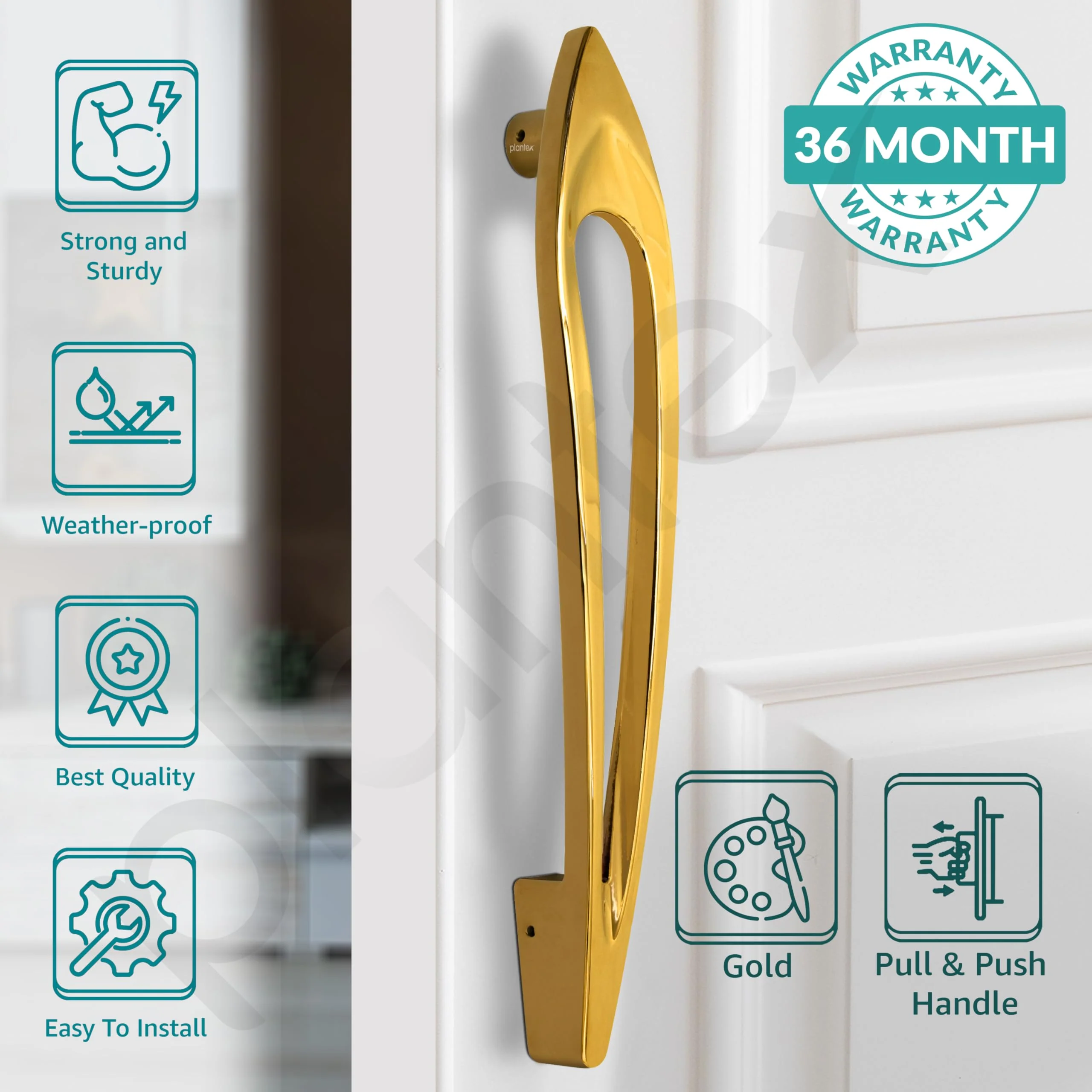 Plantex Door Handle/15 Inch Main Door Handle/Handle for Wooden Door/Pull-Push Door Handle/Door Accessories (Pack of 1, Gold), Pull Handle - Image 2