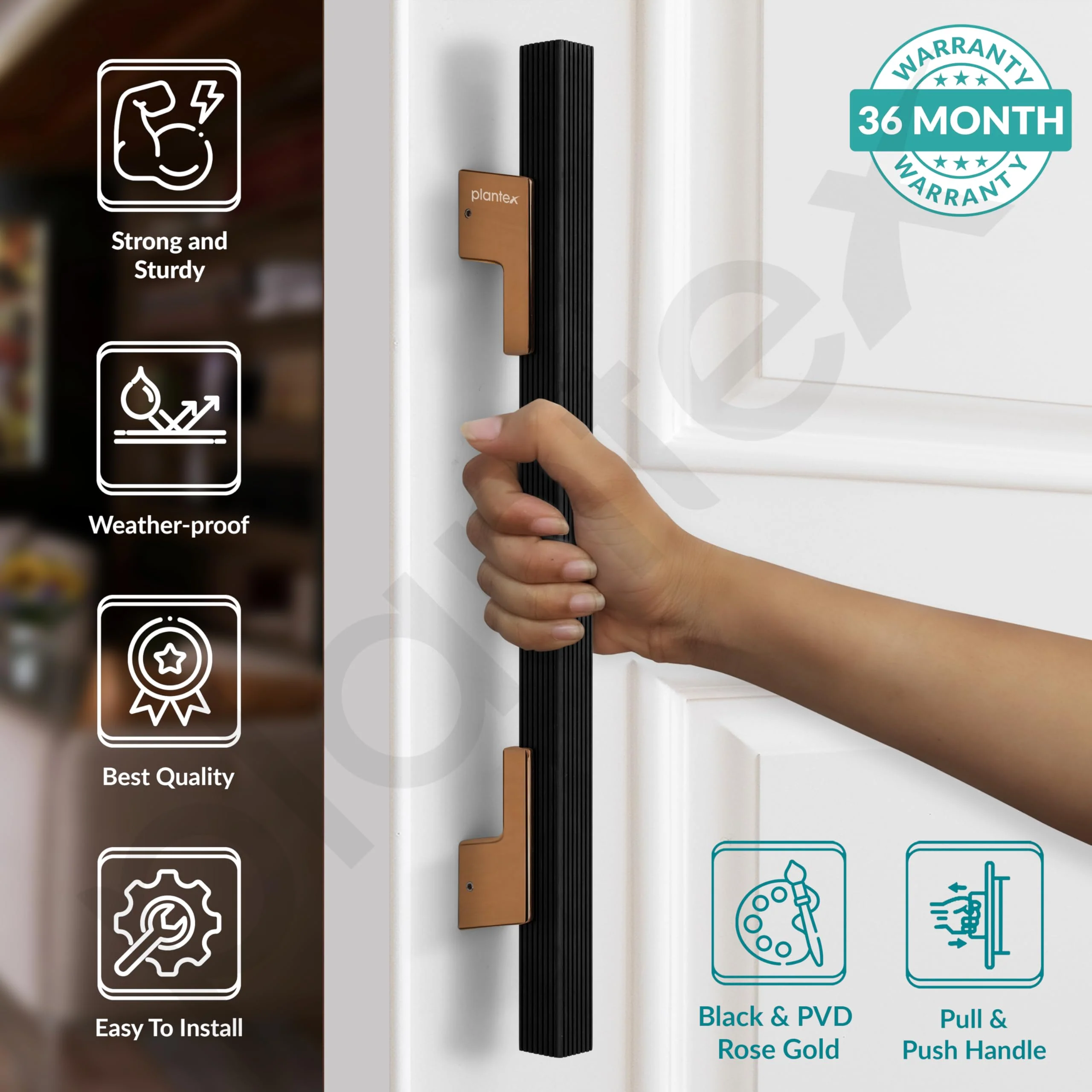 Plantex Door Handle/17 Inch Main Door Handle/Handle for Wooden Door/Pull-Push Door Handle/Door Accessories (Pack of 1, Rose Gold-Black) - Image 2