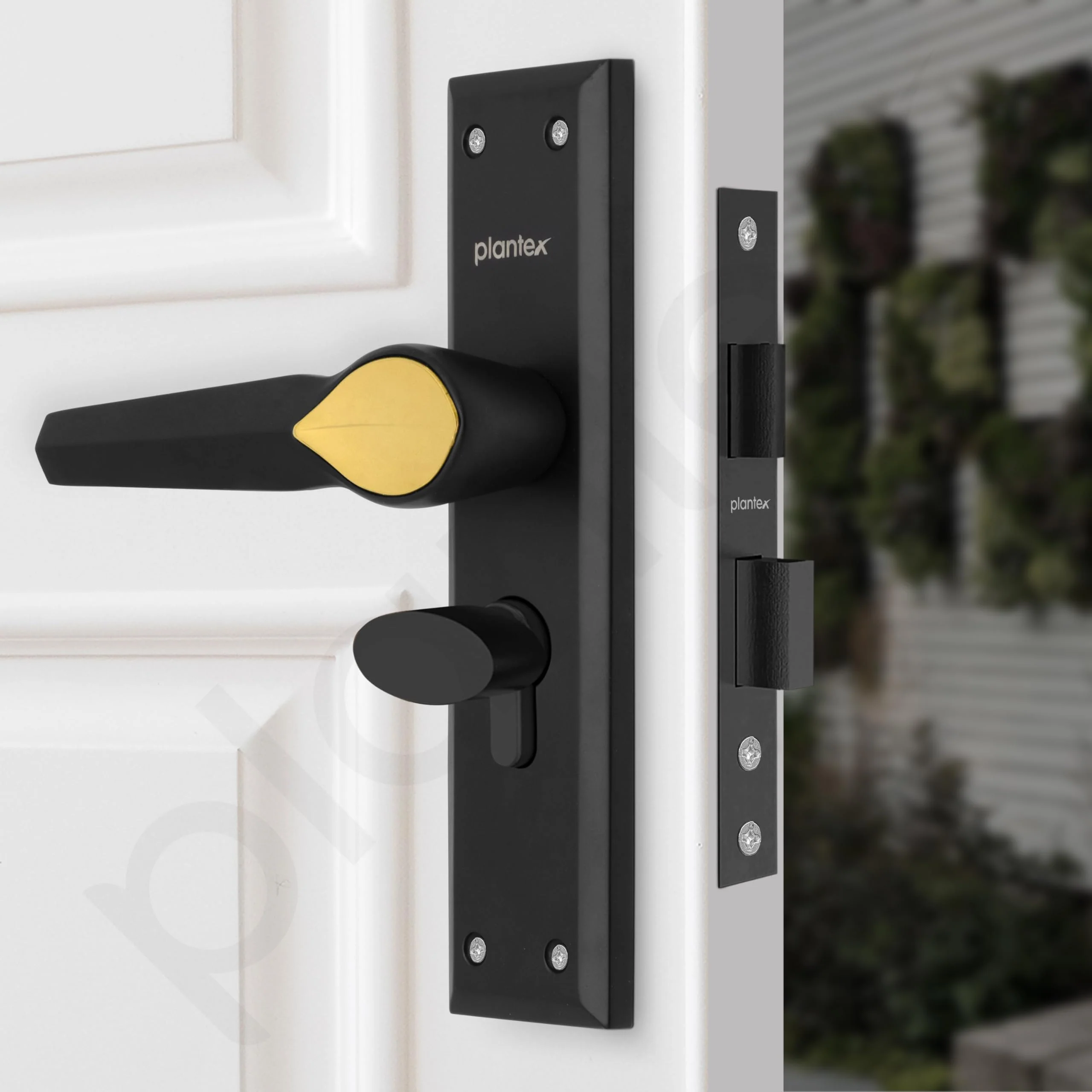 Plantex Door Handle Lock/Main Door Lock Set/6-Lever Lock Mechanism Mortise Lock with 3 Keys/Brass Lock Body & Cylinder (PTP-07, Black & Gold) - Image 6
