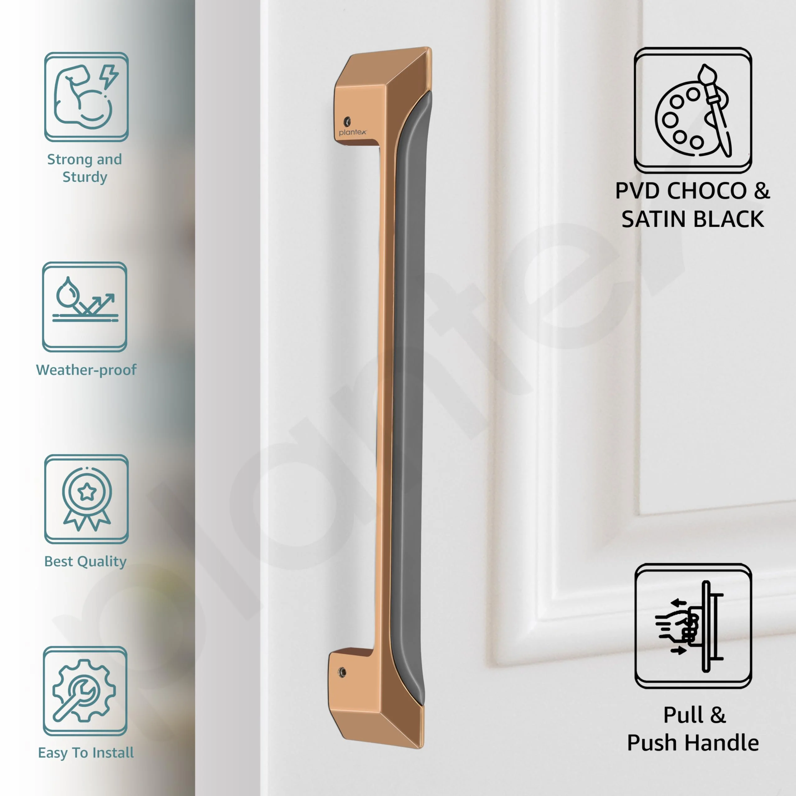 Plantex Door Handle/Main Door Handle/15 Inch Pull-Push Handle for Home/Office/Hotel - Pack of 1 (SH-365, Choco & Satin Black) - 3 Years Warranty - Image 3