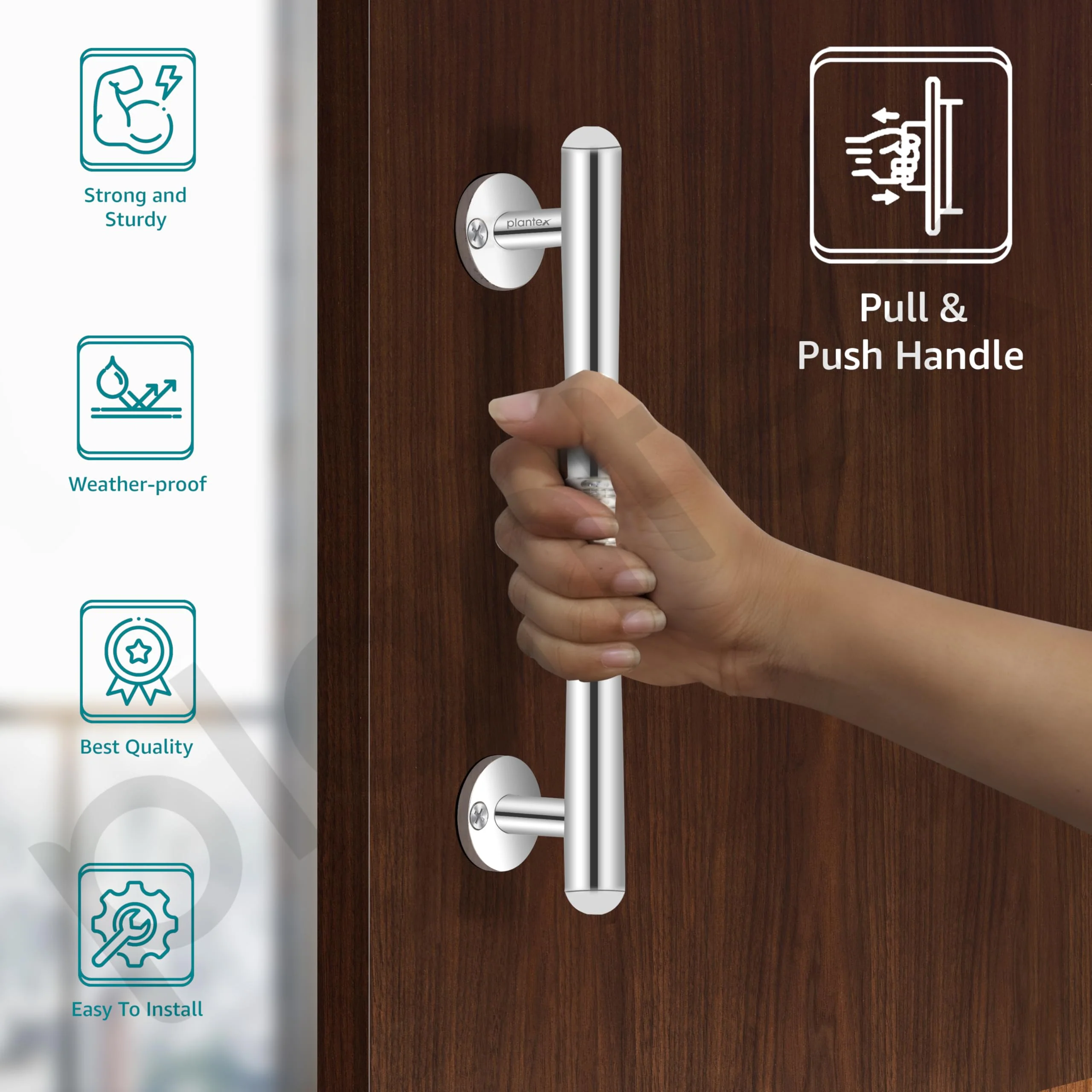 Plantex Door Handle/Pooja Room Handle/8 Inch Door Handles for Main Door/Pull Push Handle/3 Years Warranty - Pack of 1 (S-142, Chrome) - Image 4