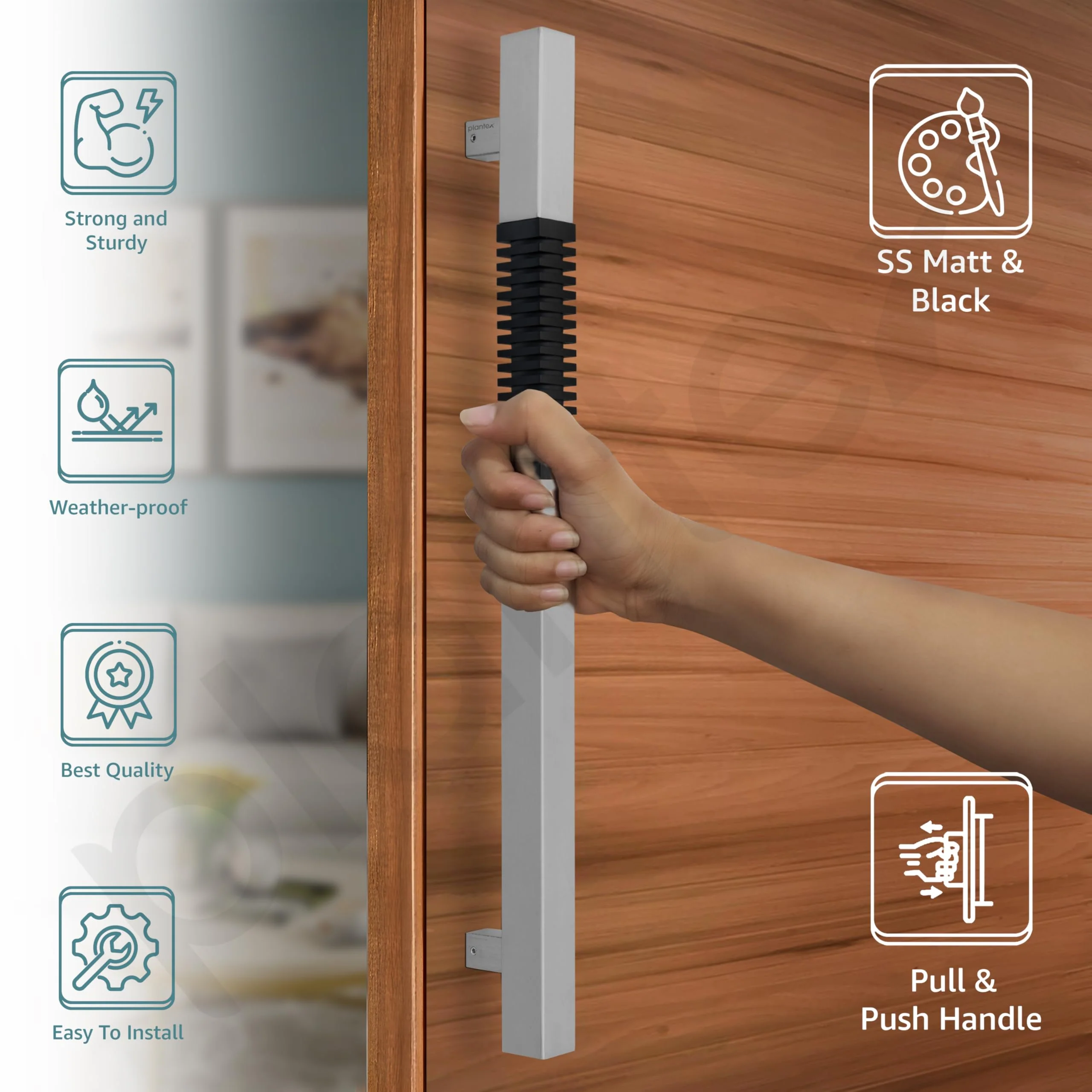 Plantex Door Handle/Stainless Steel Handle for Main Door/18 Inch Pull-Push Handle for Home/Office/Hotel - Pack of 1 (Satin and Black) - 3 Years Warranty - Image 3