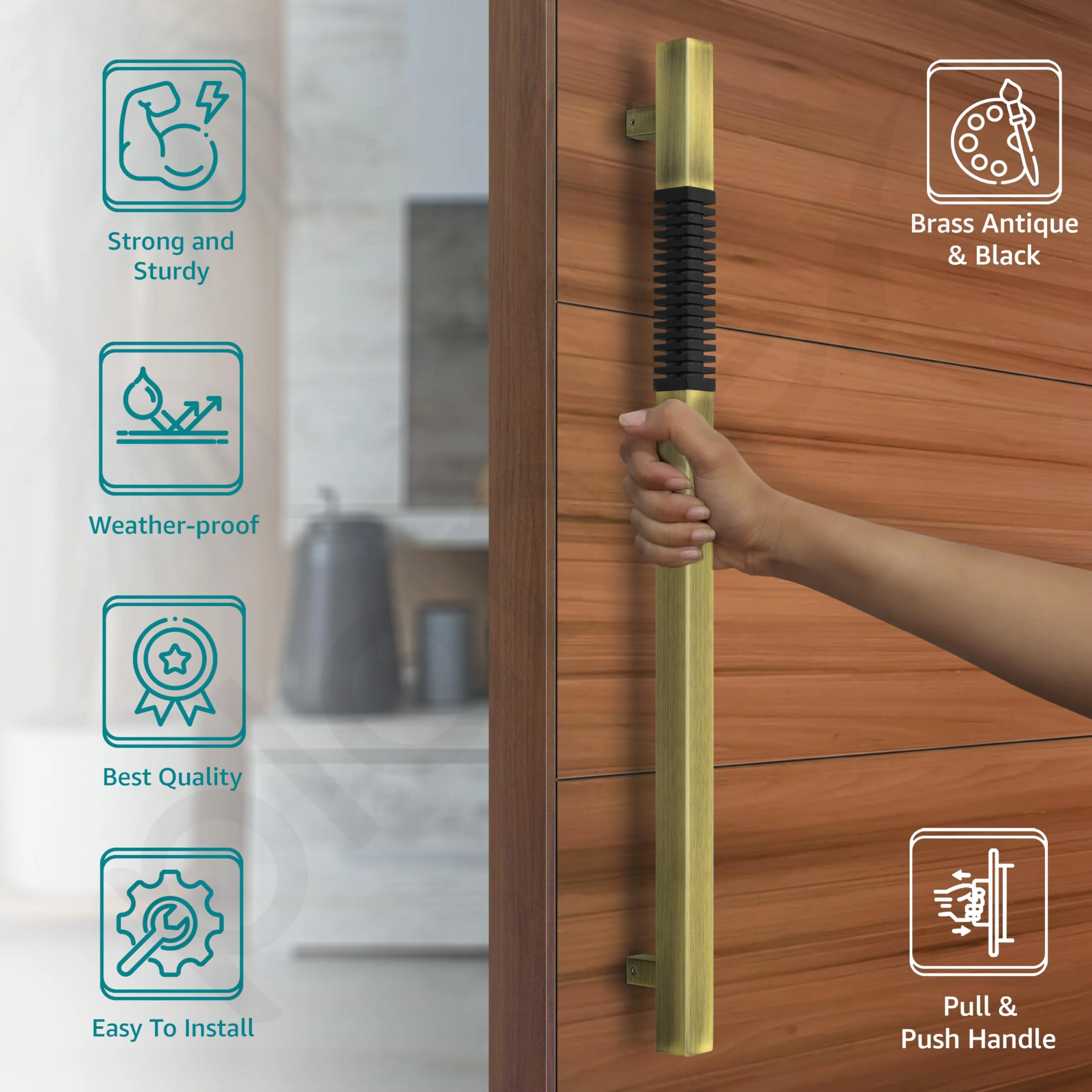 Plantex Door Handle/Stainless Steel Handle for Main Door/24 Inch Pull-Push Handle for Home/Office/Hotel - Pack of 1 (Brass Antique and Black) - 3 Years Warranty - Image 3