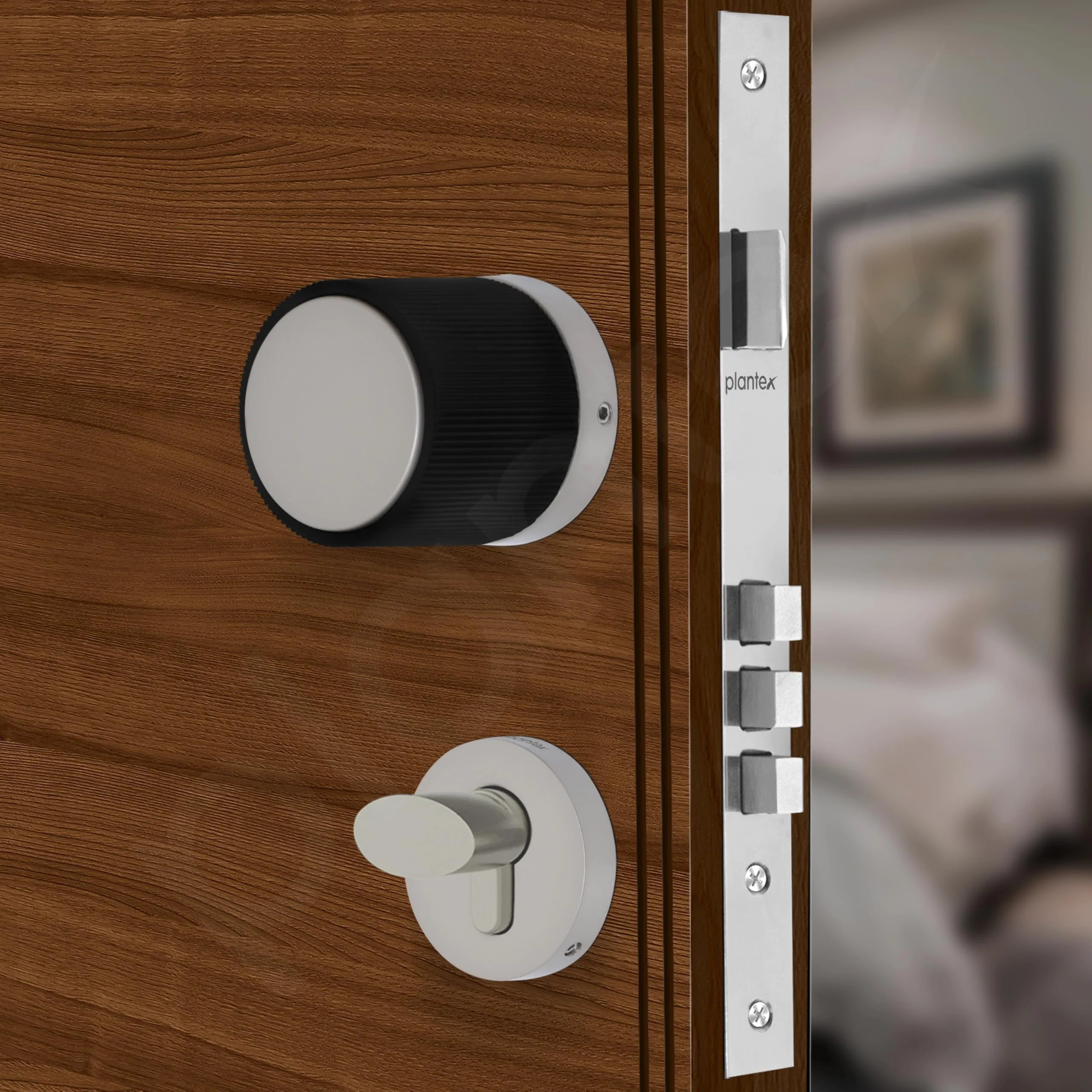 Plantex Door Knob Lock/Brass Heavy Duty Main Door Mortise Lock Handle/Handle Set for Home/Office - Door Accessories - (Satin & Black) - Image 4
