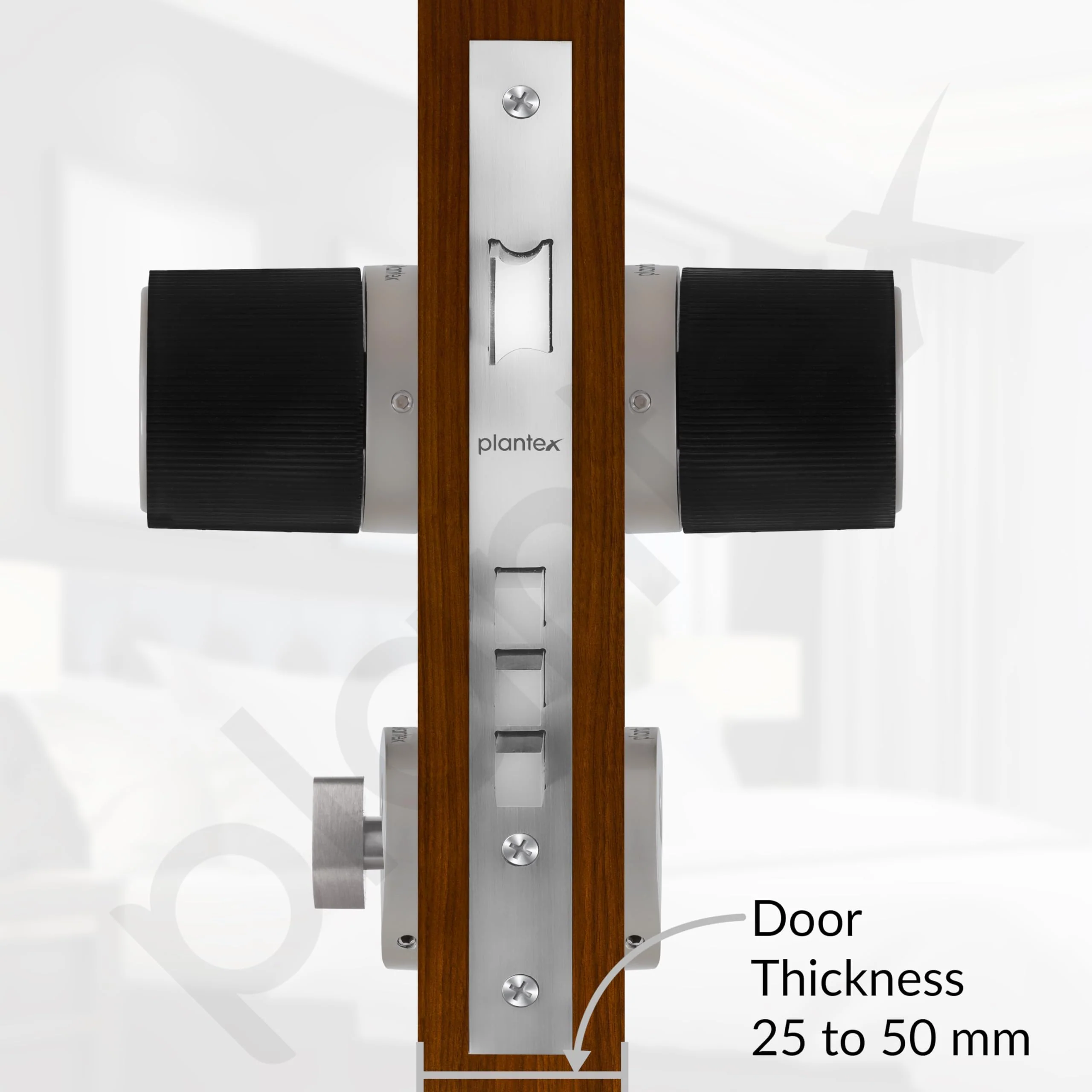 Plantex Door Knob Lock/Brass Heavy Duty Main Door Mortise Lock Handle/Handle Set for Home/Office - Door Accessories - (Satin & Black) - Image 5