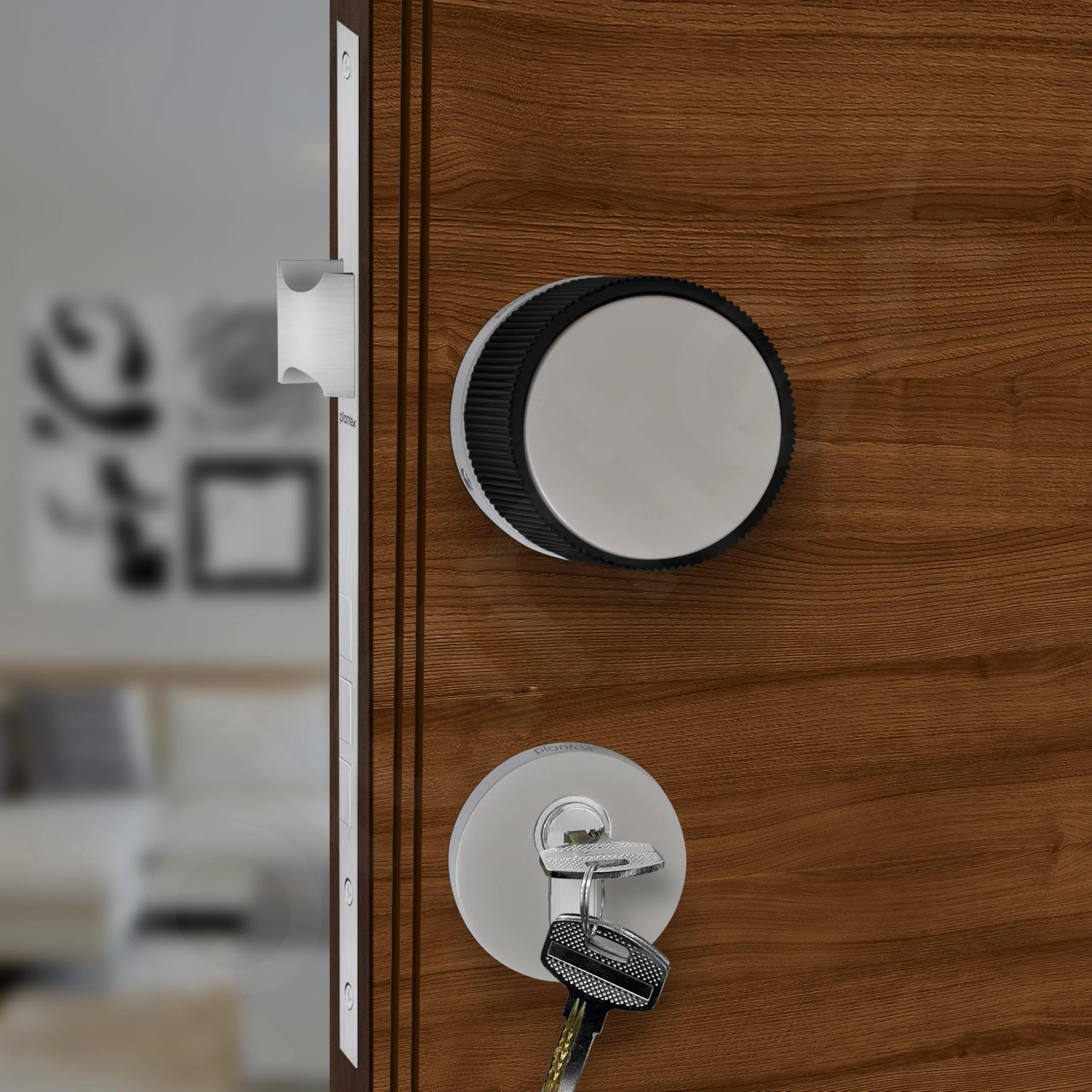 Plantex Door Knob Lock/Brass Heavy Duty Main Door Mortise Lock Handle/Handle Set for Home/Office - Door Accessories - (Satin & Black) - Image 6