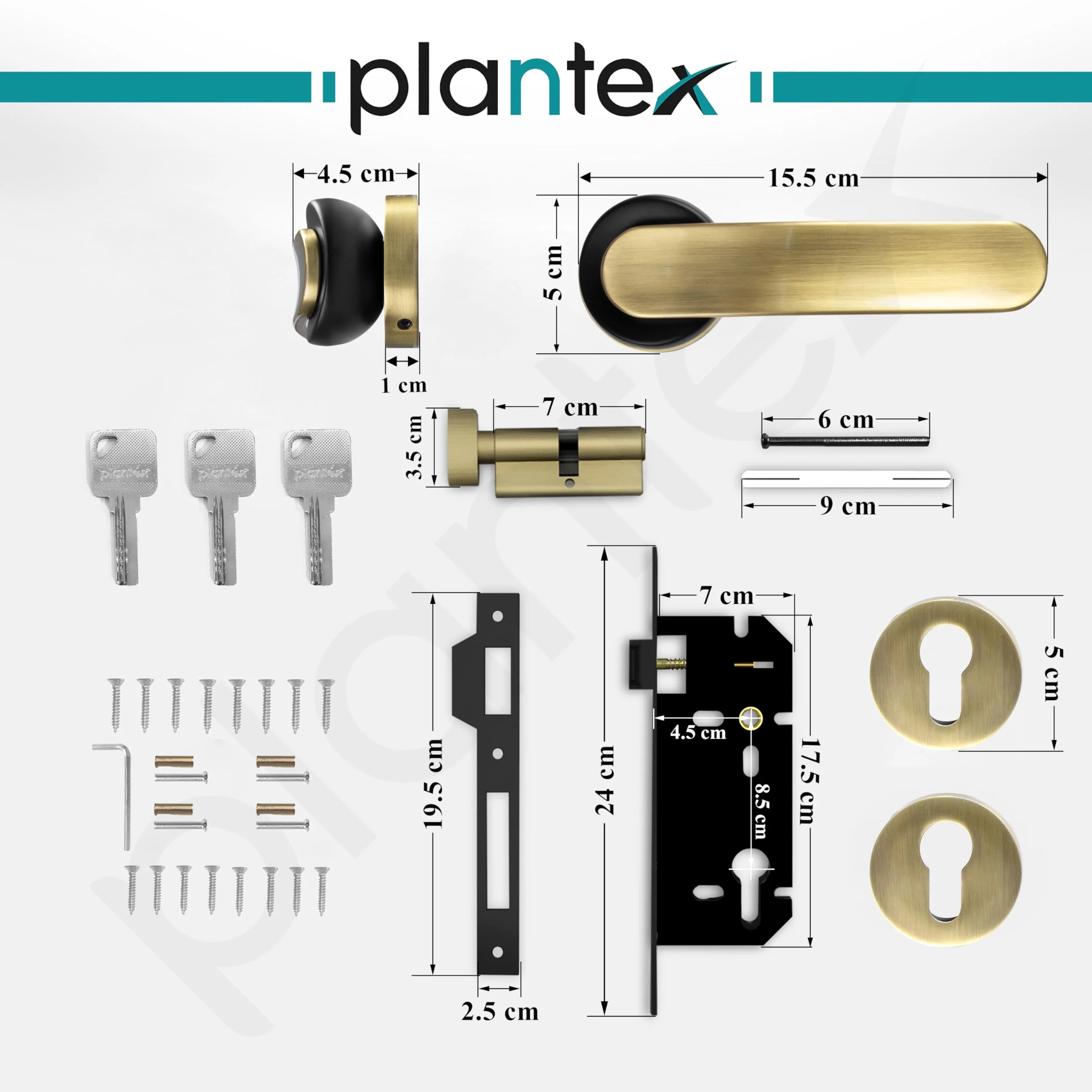 Plantex Door Lock for Home/Main Door Lock Set with 3 Computerized Key/Mortise Lock for Door with Brass Lock Body & Cylinder (SM037, Brass Antique & Black) - Image 3