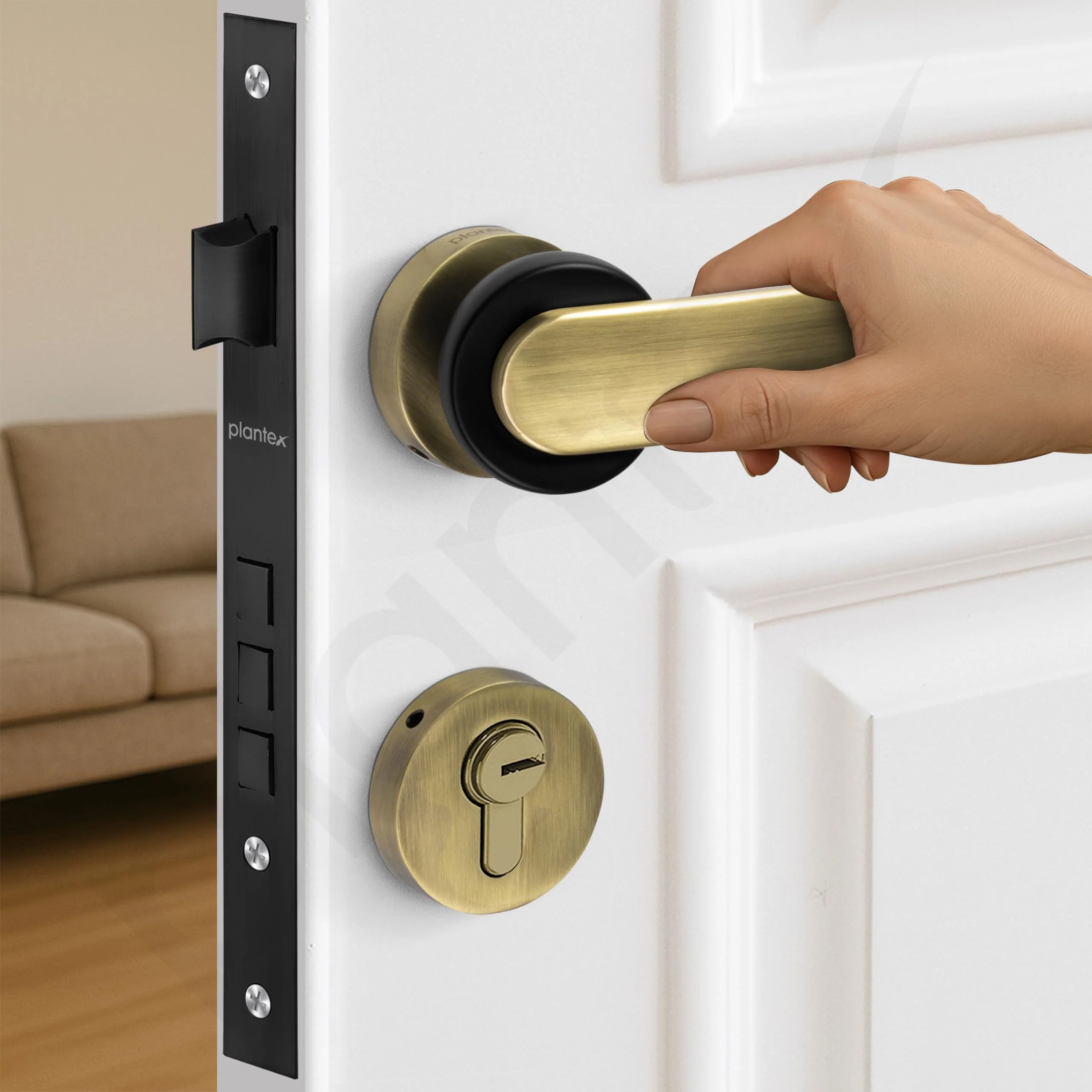 Plantex Door Lock for Home/Main Door Lock Set with 3 Computerized Key/Mortise Lock for Door with Brass Lock Body & Cylinder (SM037, Brass Antique & Black) - Image 7