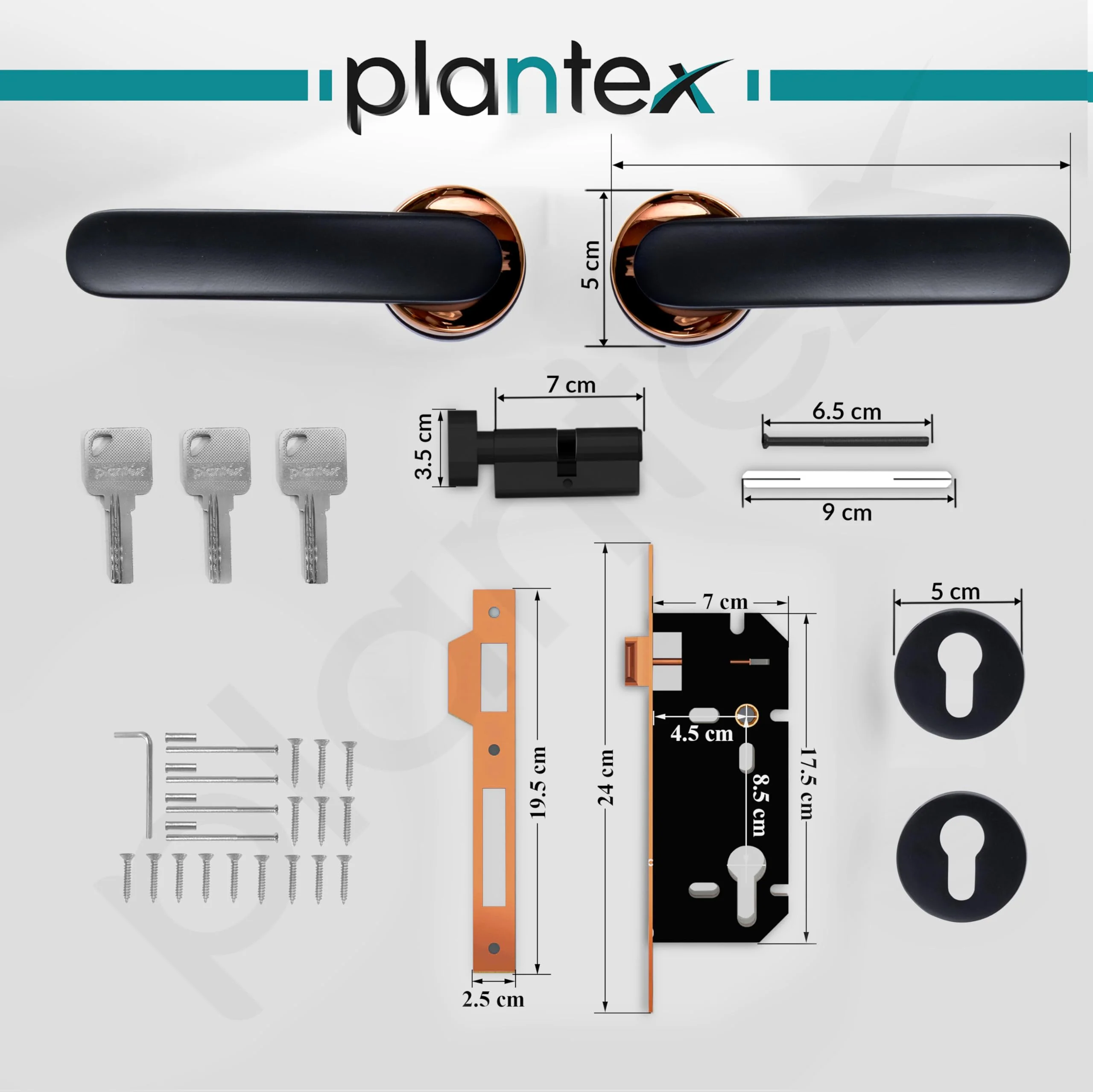 Plantex Door Lock for Home/Main Door Lock Set with 3 Computerized Key/Mortise Lock for Door with Brass Lock Body & Cylinder (SM037, Rose Gold & Black) - Image 3