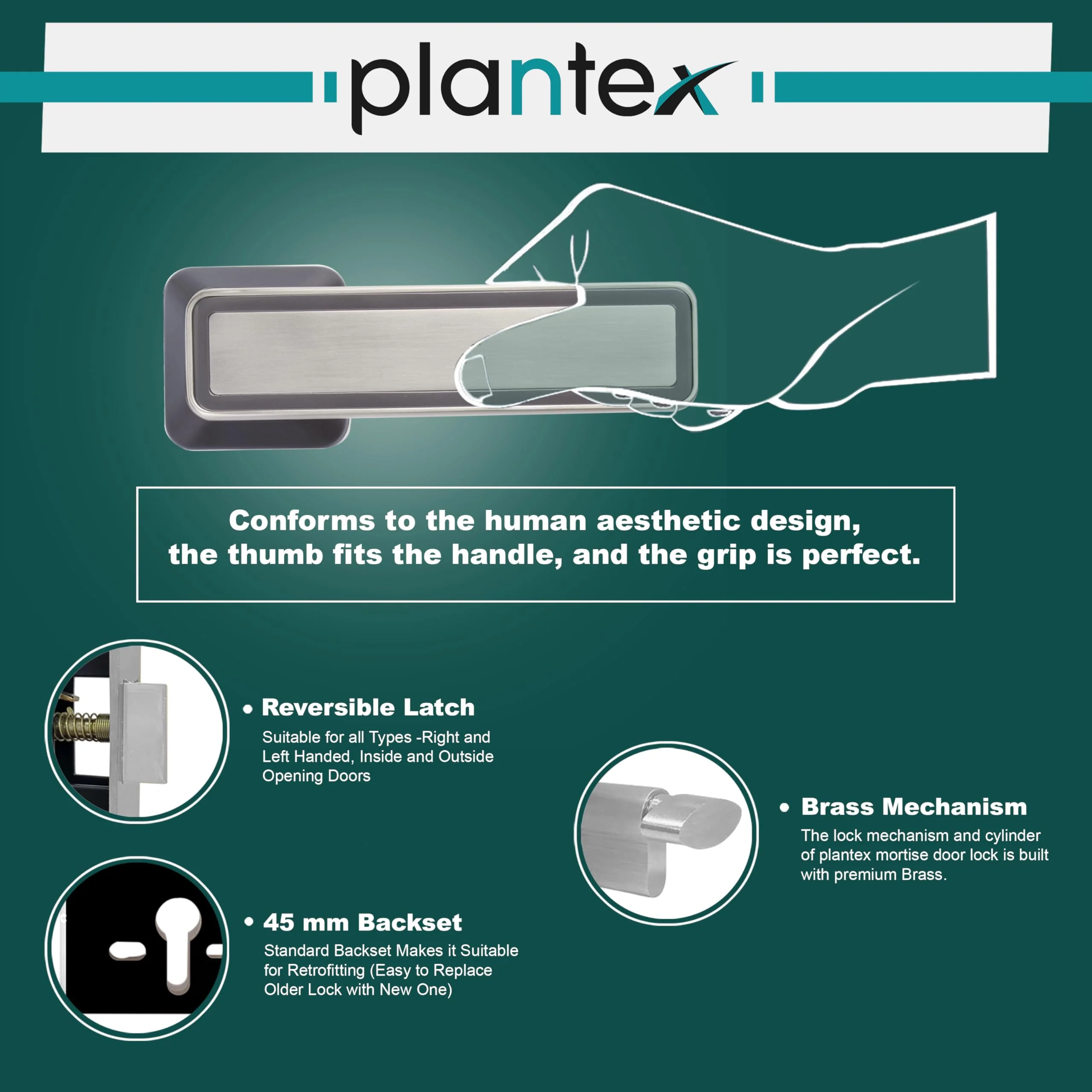 Plantex Door Lock for Home/Main Door Lock Set with 3 Computerized Key/Mortise Lock for Door with Brass LockBody & Cylinder (SM026, Satin & BNM) - Image 6