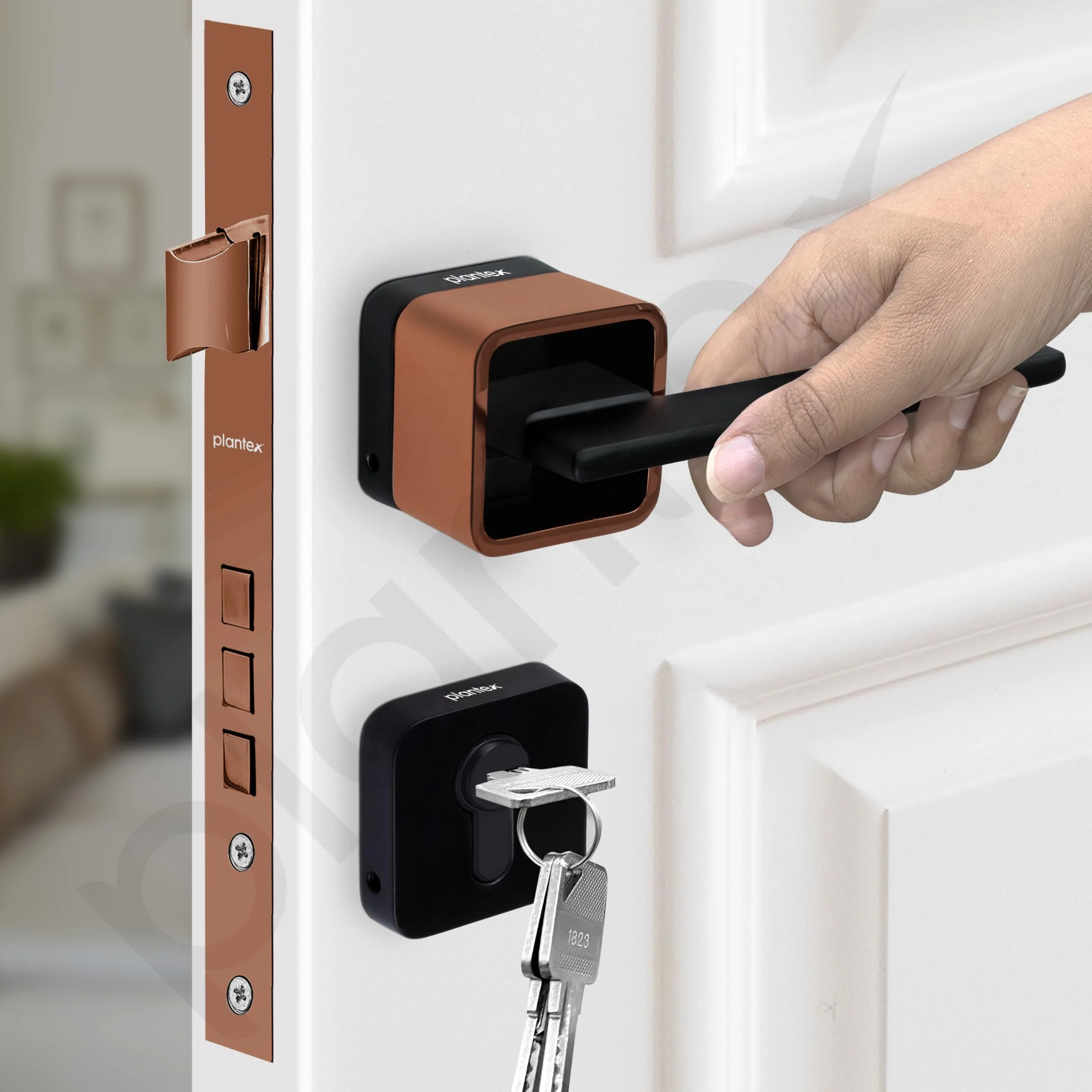 Plantex Door Lock for Home/Main Door Lock Set with 3 Computerized Key/Mortise Locks for Door with Brass Lockbody & Cylinder (SM036, Rose Gold & Black) - Image 7