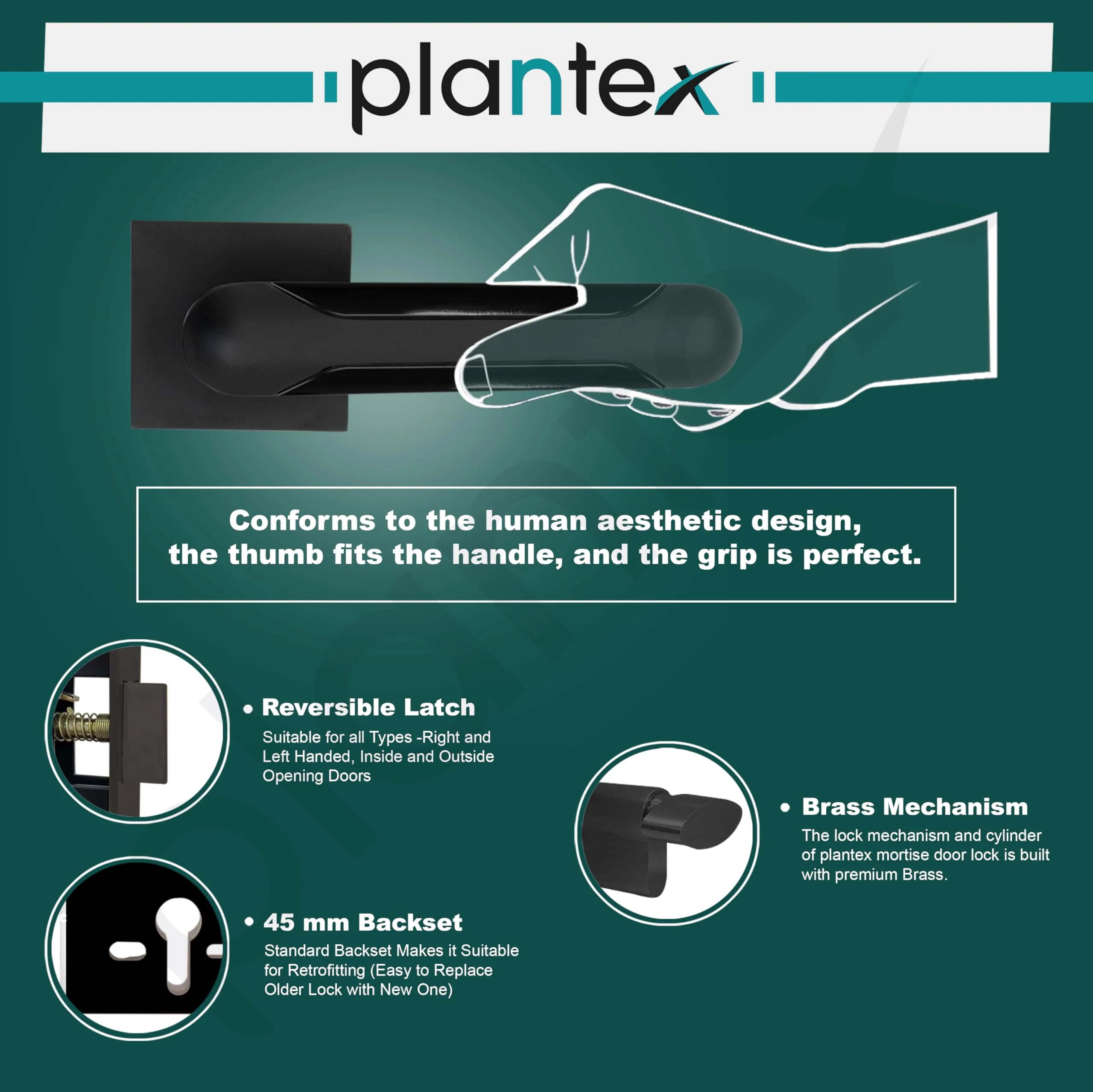 Plantex Door Lock for Home/Main Door Lock Set with 3 Years of Warranty/Mortise Lock for Door with Brass Lock Body & Cylinder (7124, Z Black & DC Black) - Image 4