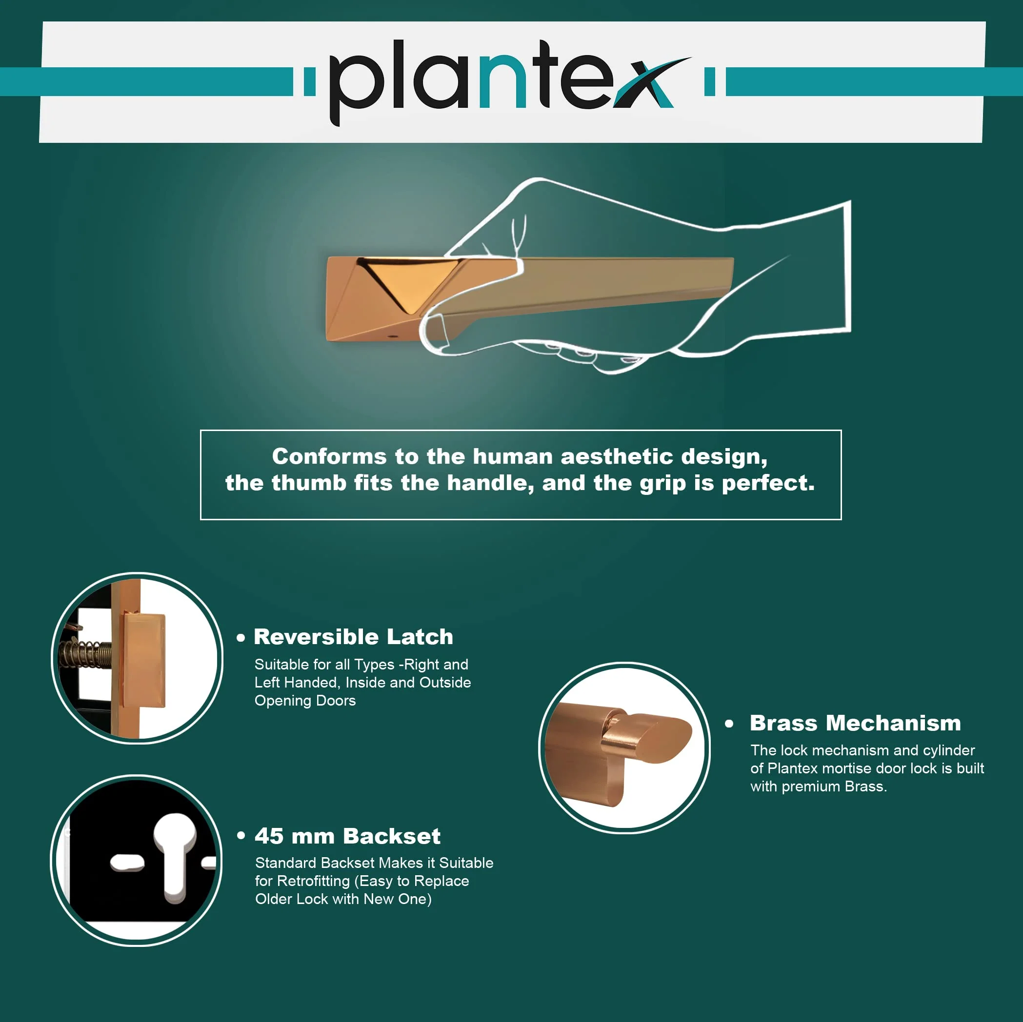 Plantex Door Lock for Main Door/Brass Handle with 3 Computerised Key/Mortise Lock for Bedroom/3 Years Warranty (7095, PVD Choco) - Image 6