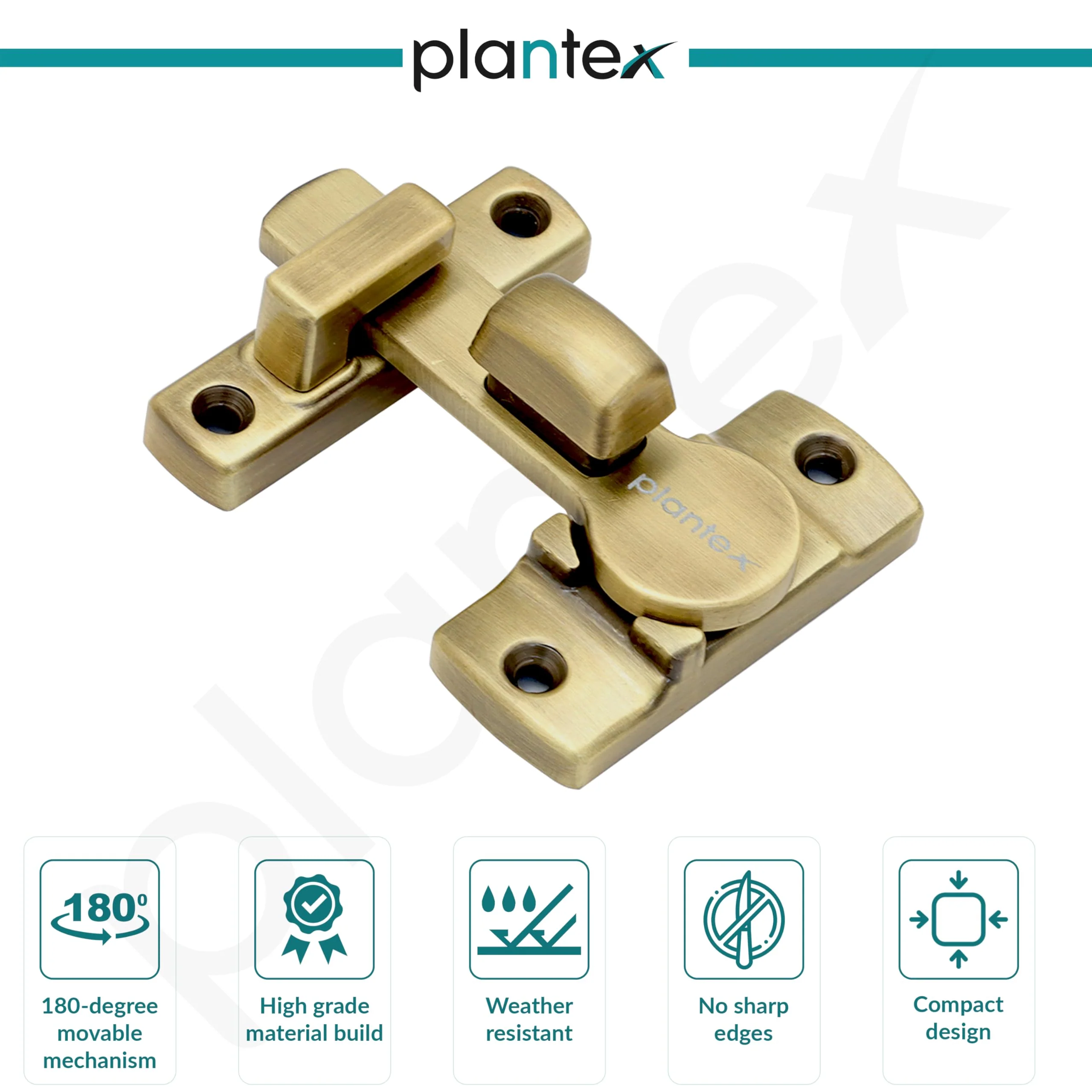 Plantex Door Lock Latch/Door Latch for Bathroom/Bedroom/Balcony/Wardrobe/Door Safety Lock/Flip Latch Lock for Door/Chitkani/Baby Latch for Bathroom/Door Stopper - (BrassAntique) - Image 2