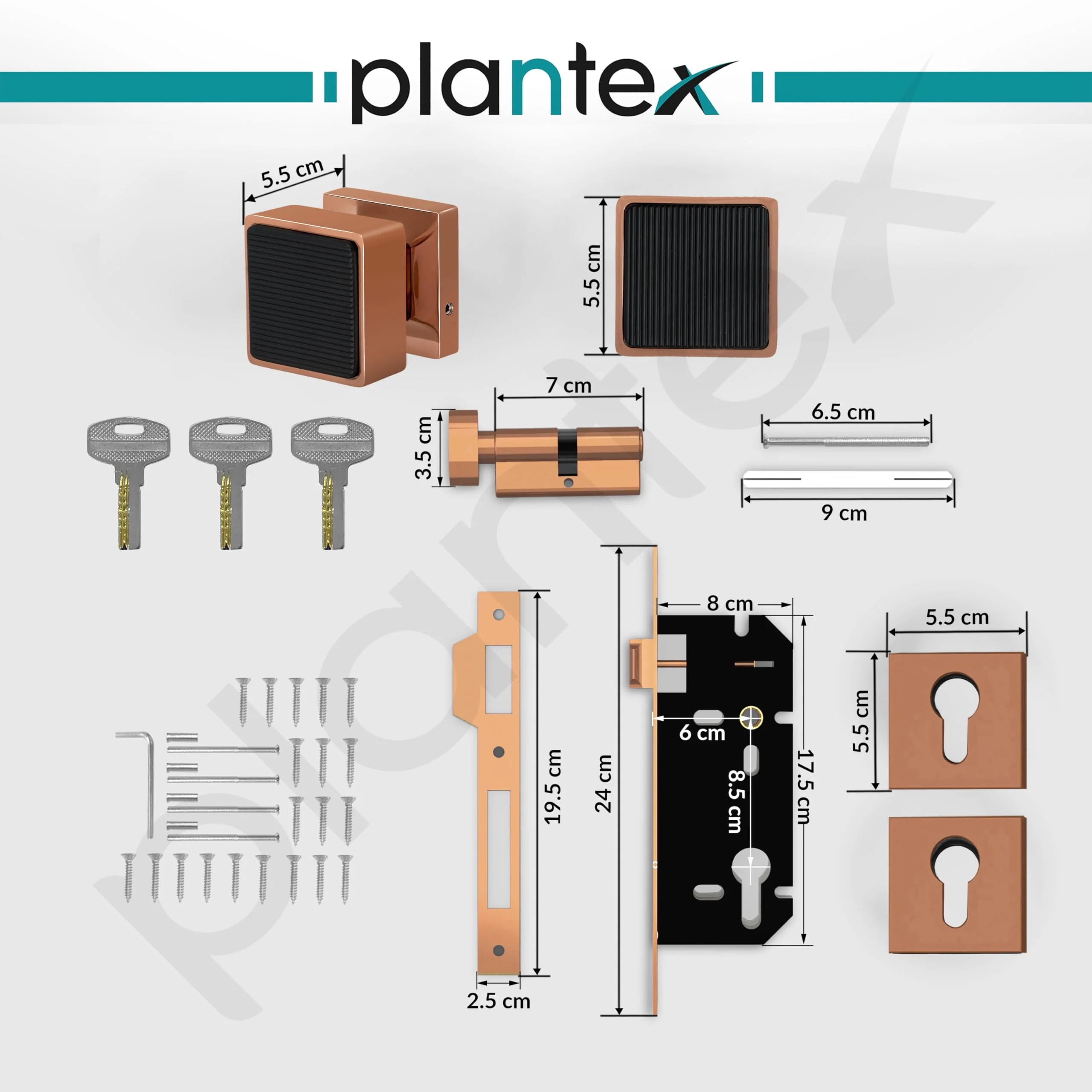 Plantex Door Lock/Main Door Mortise Lock Handle/Handle Set with Key for Home/Office/Door Accessories - (PT-011, Rose Gold & Black) - Image 3