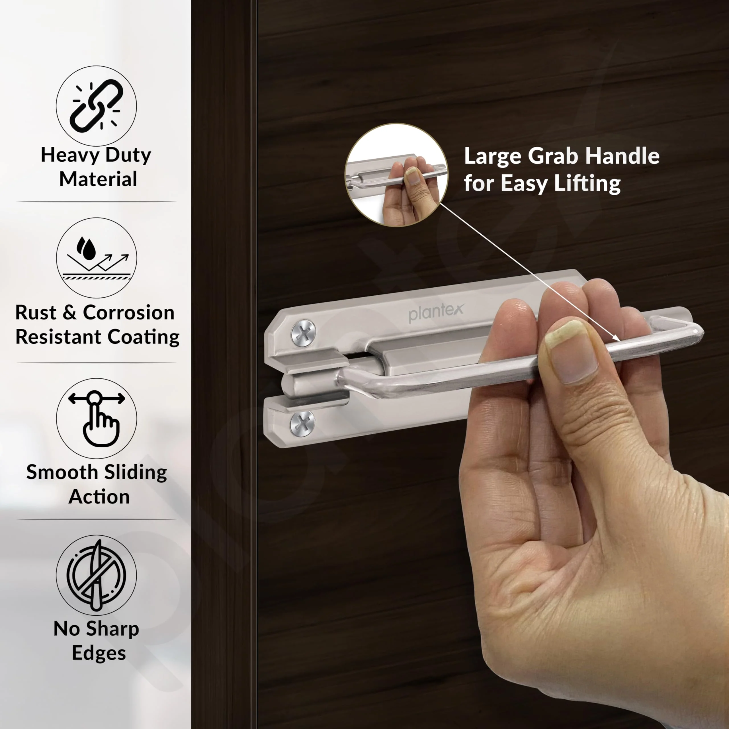 Plantex Door Stopper/5 Inch Baby Latch Kadi/Door Latch for Bathroom/Door Lock for Home/Office Doors - Pack of 3 (Matt) - Image 5