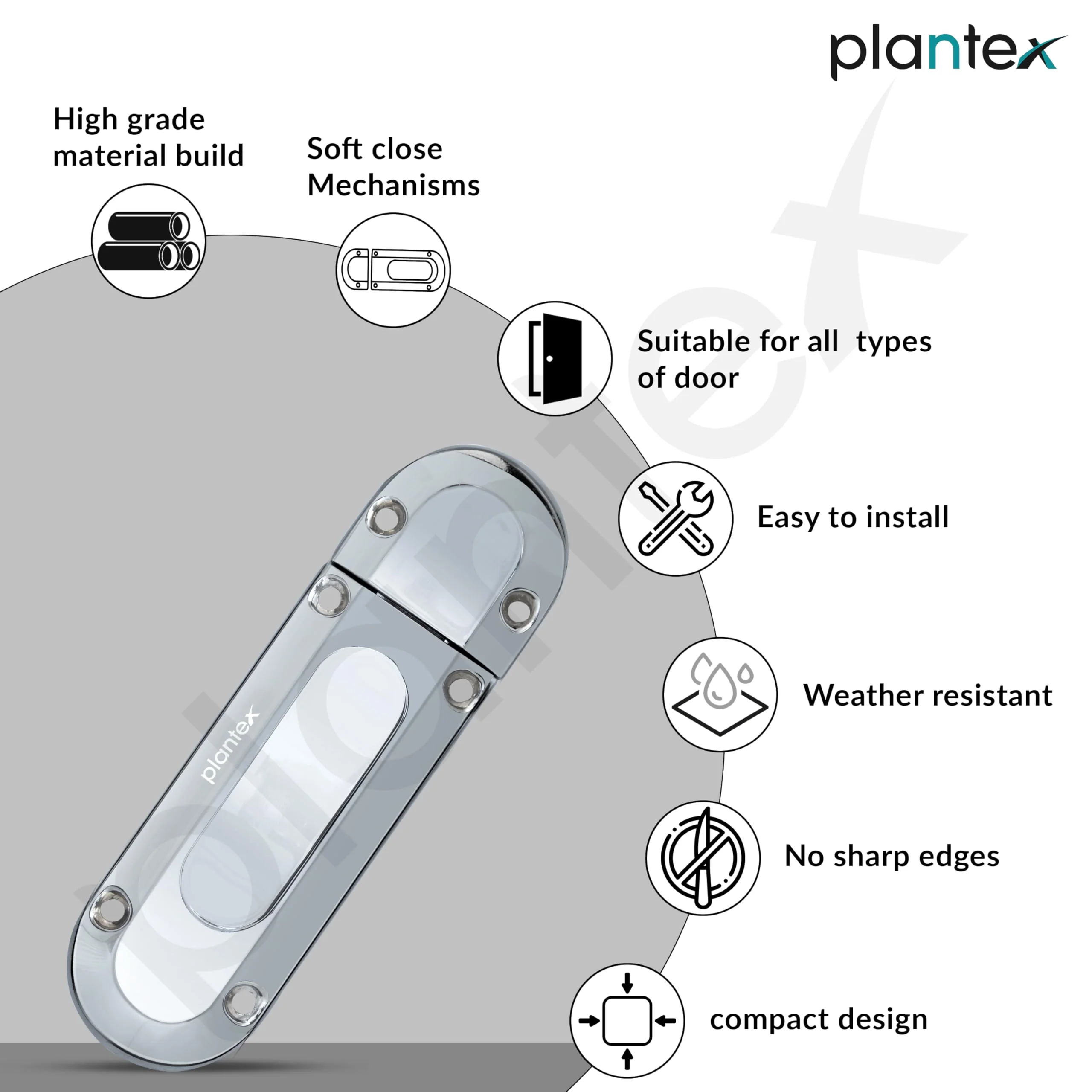 Plantex Door Stopper/Door Latch for Main Door/Baby Latch for Bathroom/Door Lock for Home and Office Doors - Pack of 3 (Chrome) - Image 4