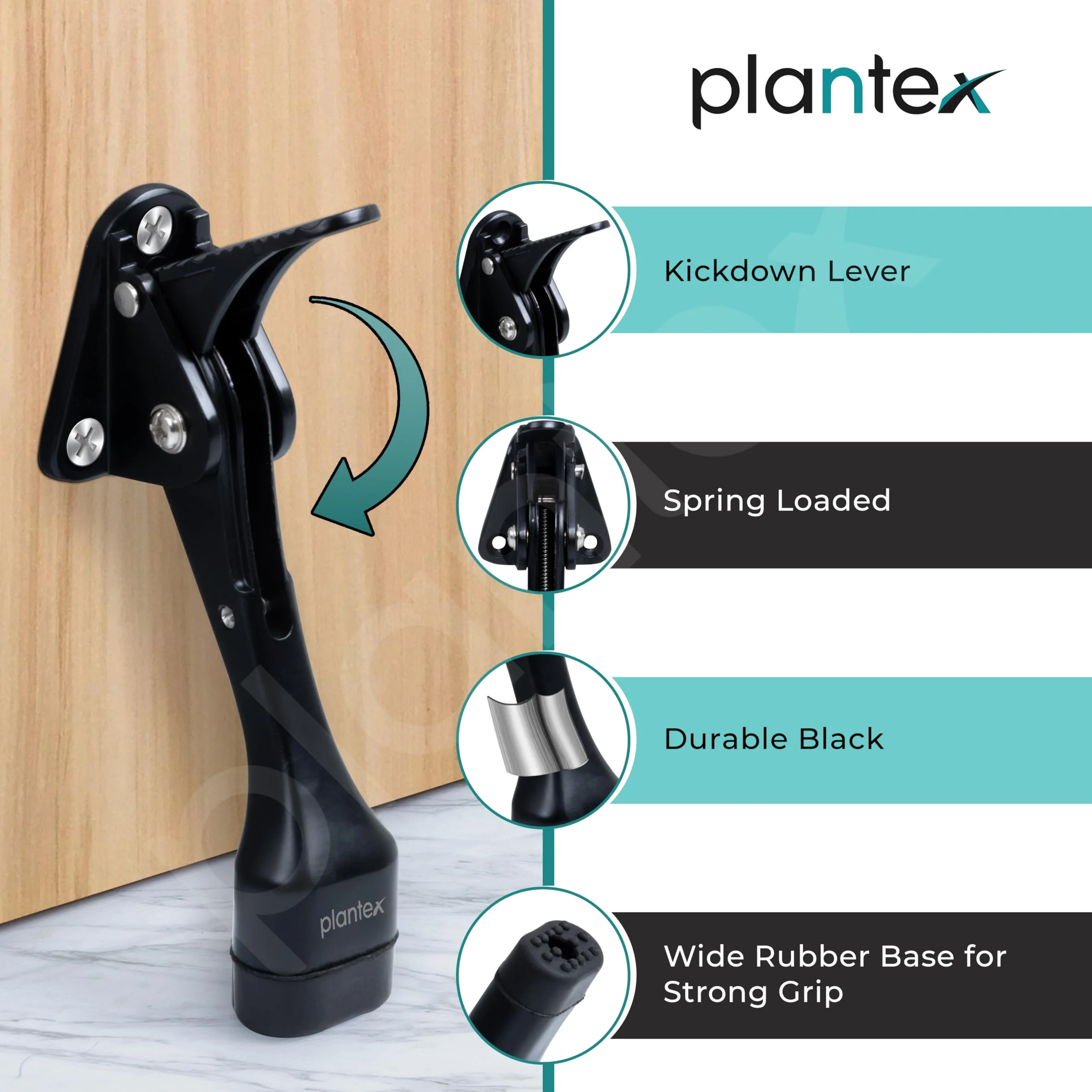 Plantex Door Stopper for Home Hydraulic/Premium 5 Inch Door Stopper, Kickdown Stop with One Touch Adjustable Height & Rubber Grip, Door Stops - (186 - Black) - Image 4