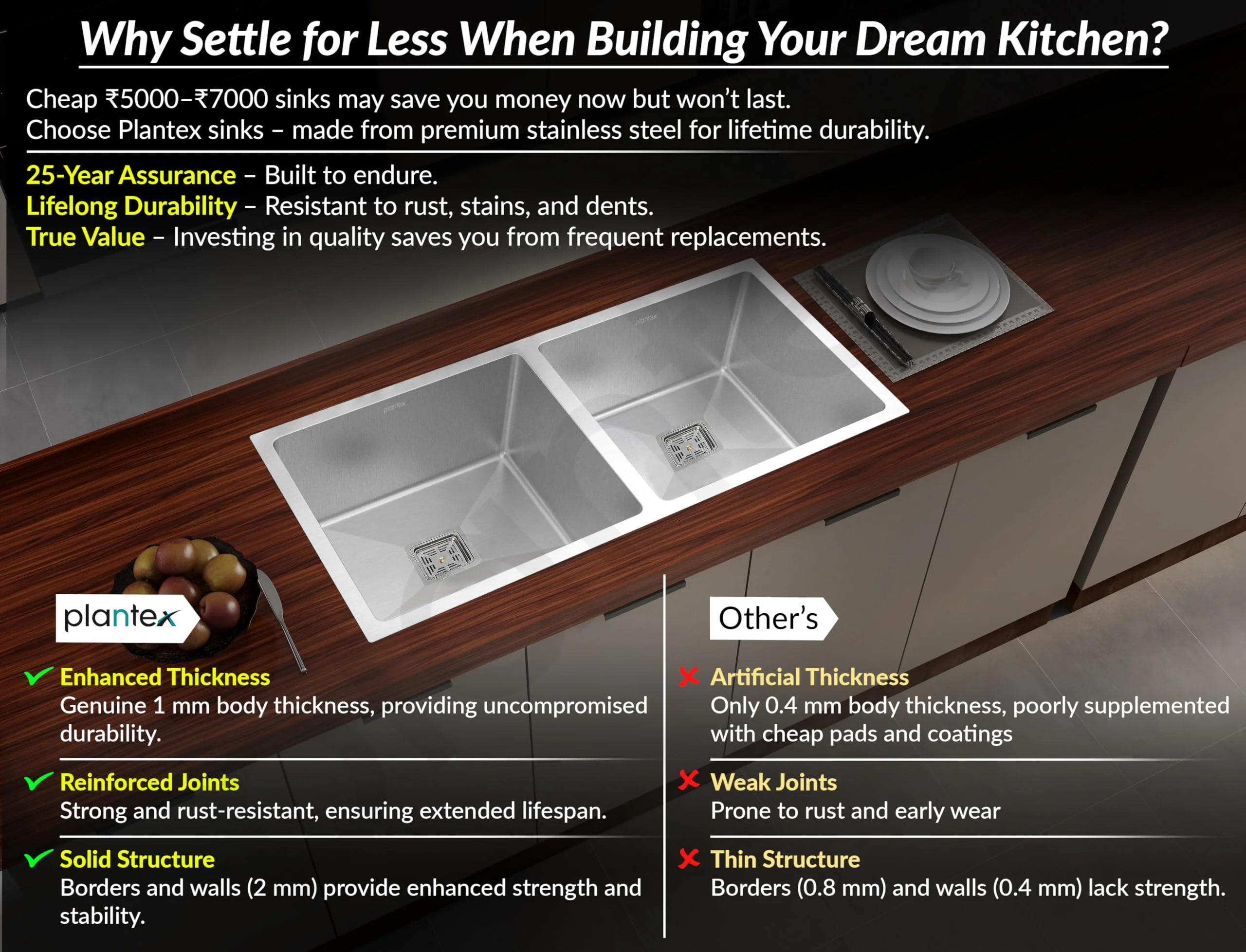 Plantex Double Bowl Sink for Kitchen/Heavy Duty Stainless Steel Sink with 25 Years Warranty by Plantex/Handmade Kitchen Sink with Drying Rack, Hose Pipe and Coupling (Silver Matt - 32x18x9 Inches) - Image 2
