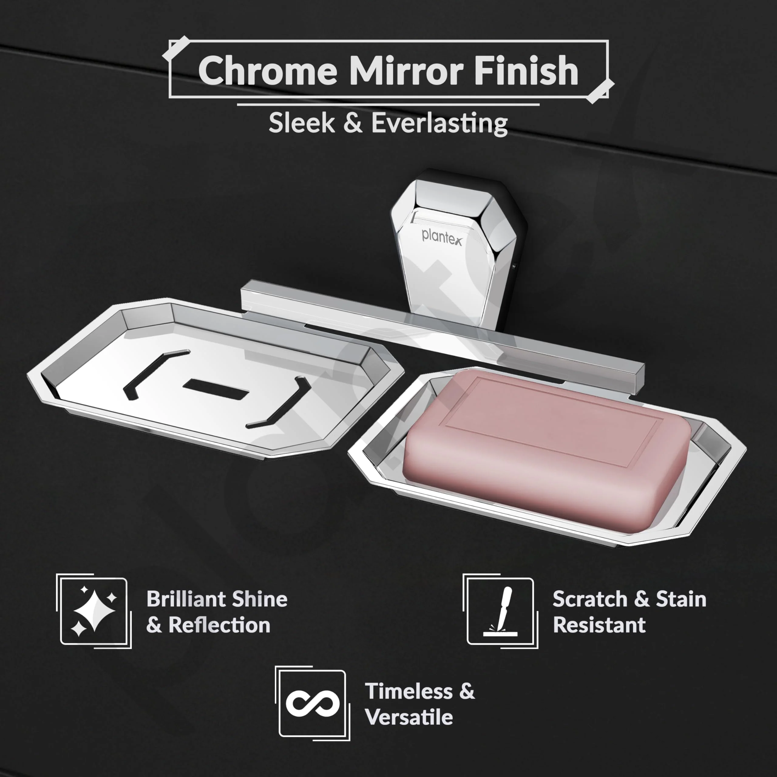 Plantex Double Soap Dish for Bathroom/304 Grade Stainless Steel Dual Soap Holder/Soap Case/Soap Stand/Bathroom Accessories - Pack of 1 (PM-2408, Chrome) - Image 3