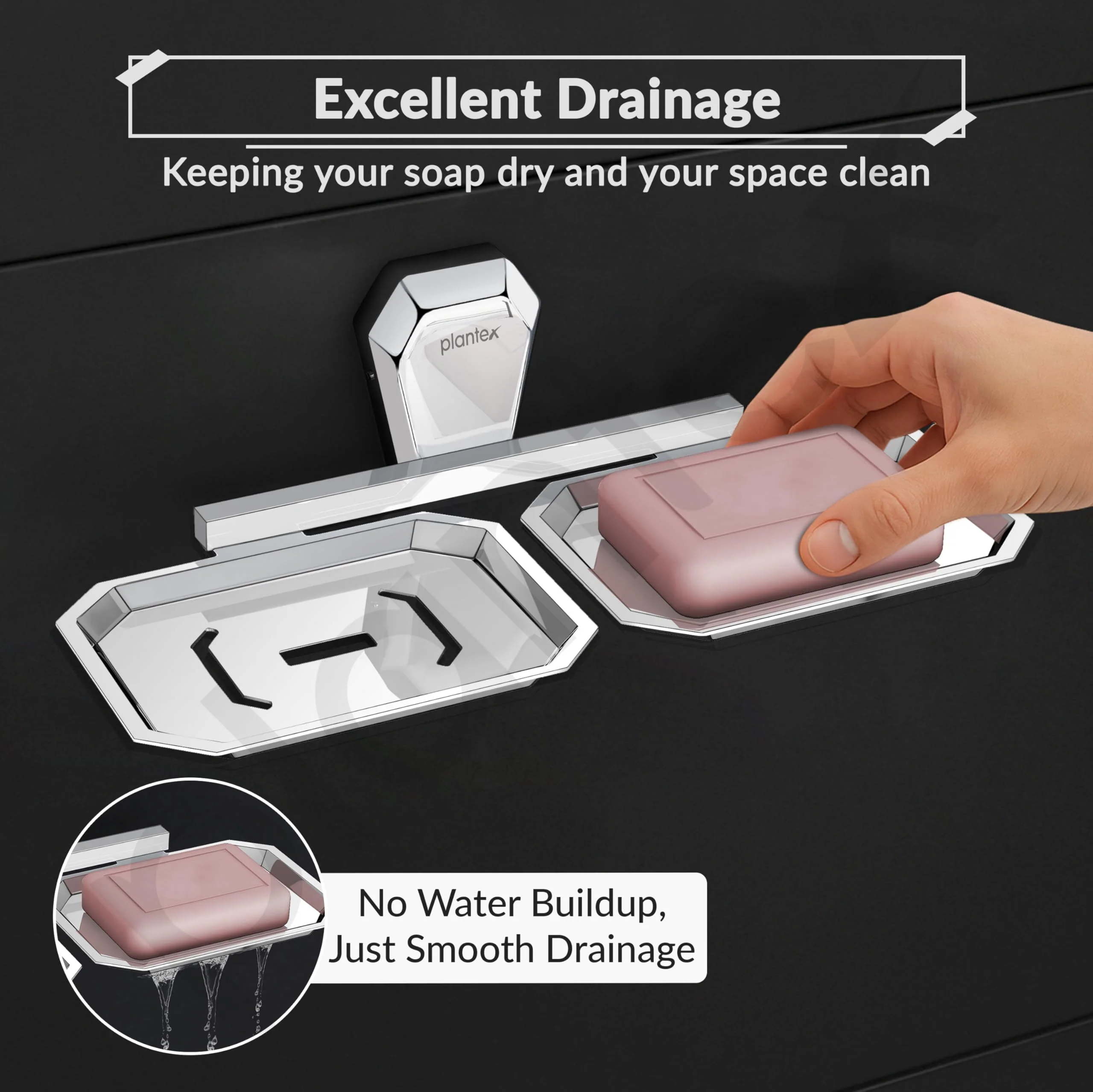 Plantex Double Soap Dish for Bathroom/304 Grade Stainless Steel Dual Soap Holder/Soap Case/Soap Stand/Bathroom Accessories - Pack of 1 (PM-2408, Chrome) - Image 6