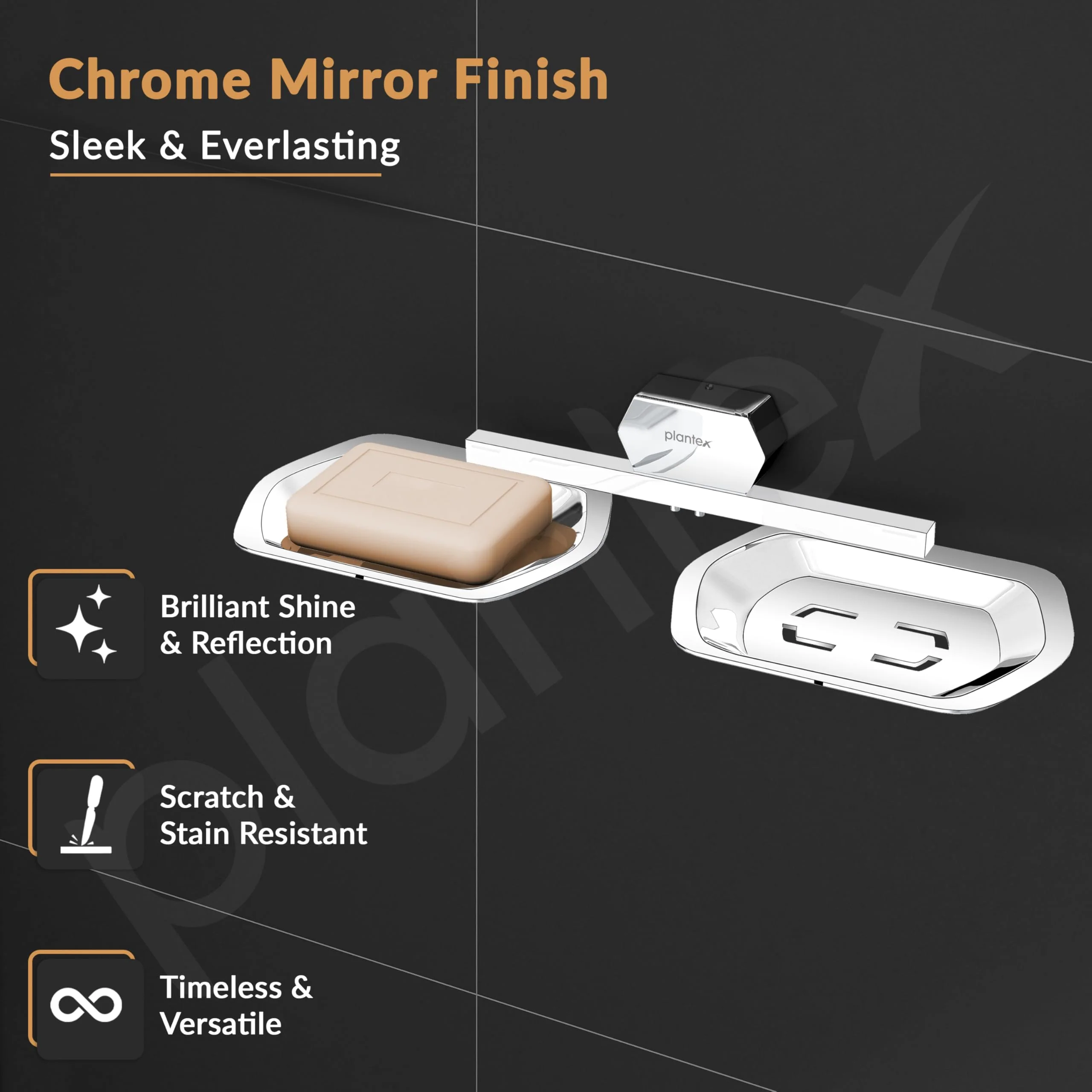 Plantex Double Soap Dish for Bathroom/304 Grade Stainless Steel Soap Holder/Dual Soap Stand/Bathroom Accessories - Pack of 1 (Delta - 2807, Chrome) - Image 2