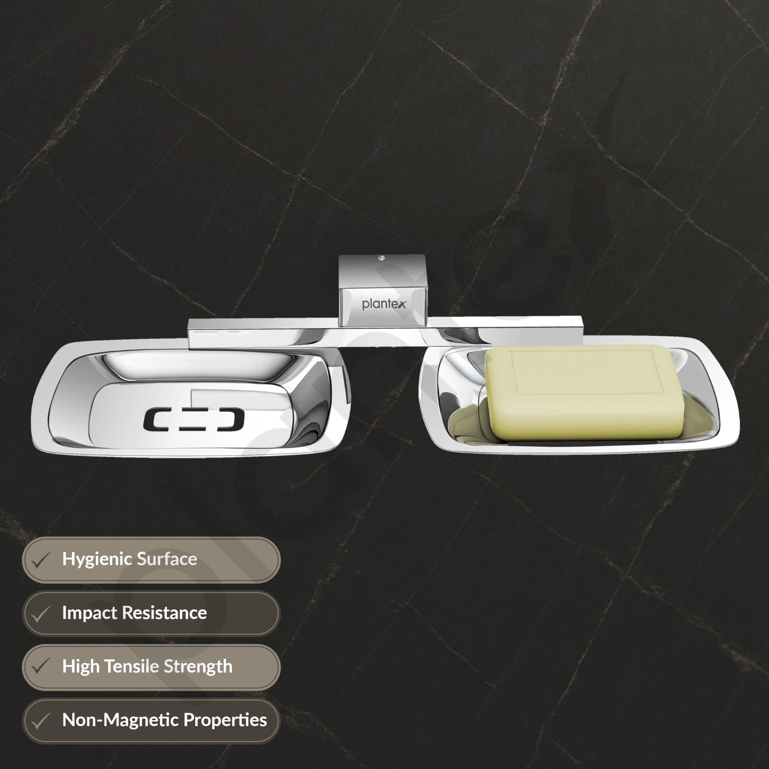 Plantex Double Soap Holder for Bathroom/304 Grade Stainless Steel Soap Dish/Dual Soap Stand/Bathroom Accessories - Pack of 1 (Tesla - 2707, Chrome) - Image 2