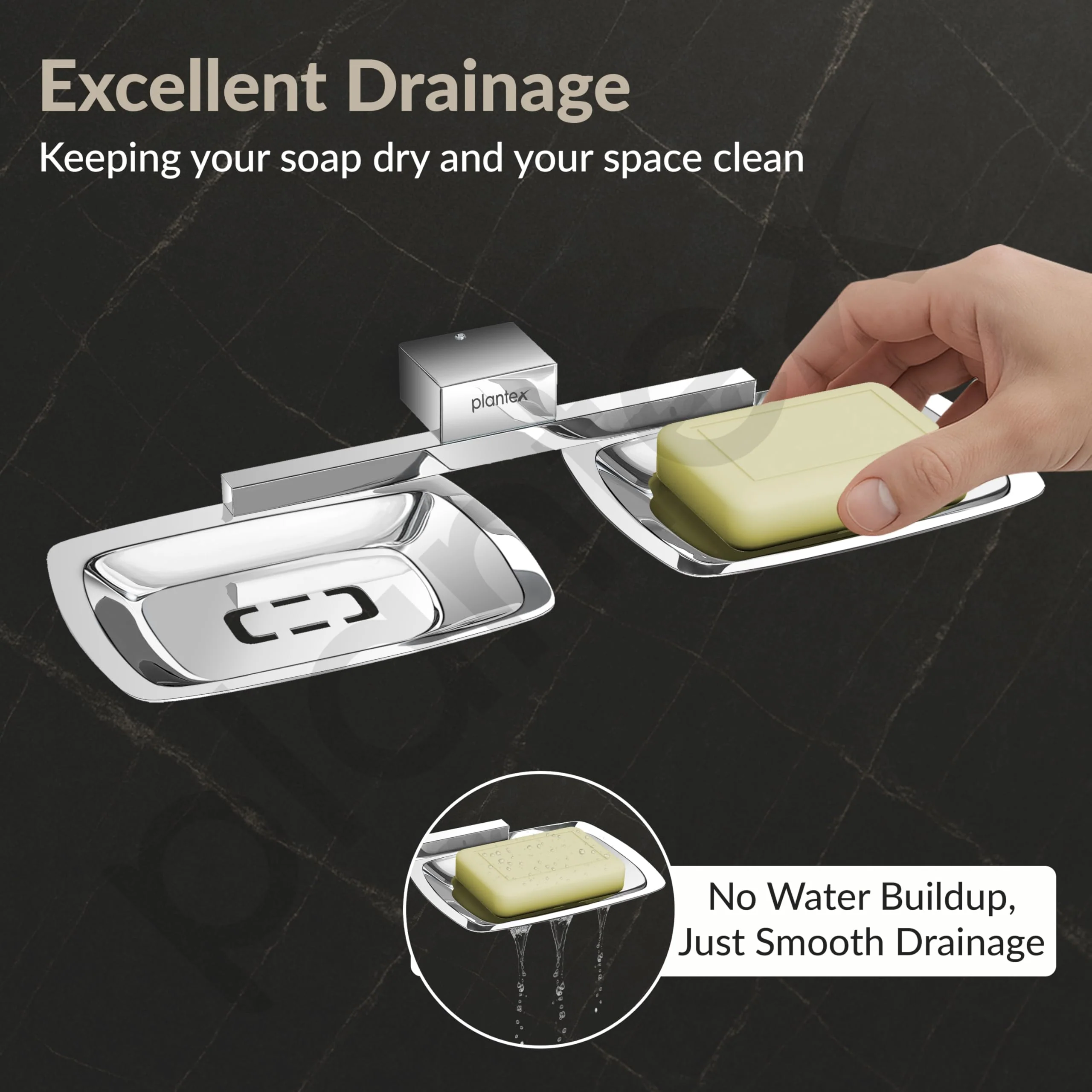 Plantex Double Soap Holder for Bathroom/304 Grade Stainless Steel Soap Dish/Dual Soap Stand/Bathroom Accessories - Pack of 1 (Tesla - 2707, Chrome) - Image 6