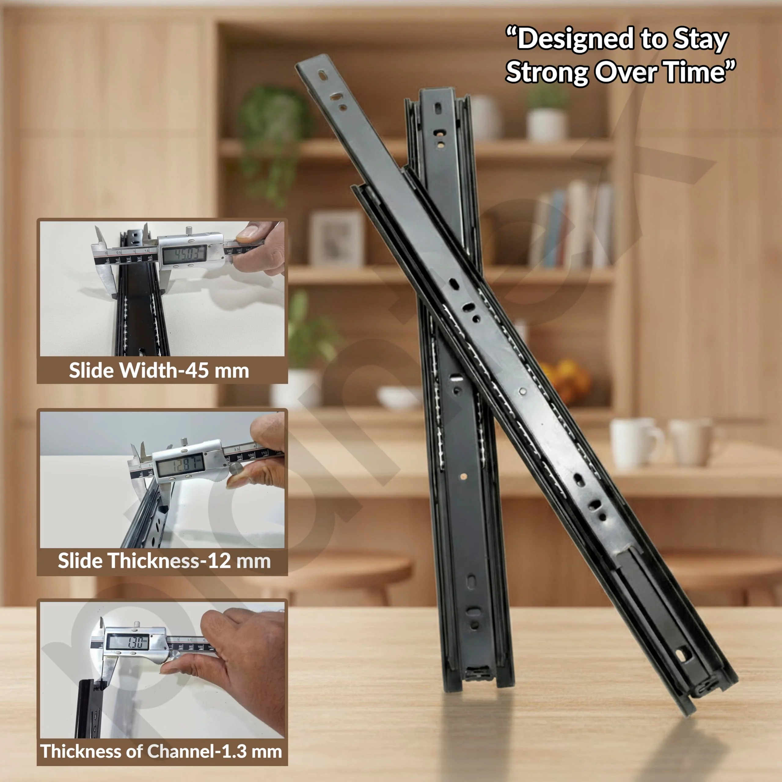 Plantex Drawer Channel/Regular Smooth Close Ball Bearing Slider Drawer Channel for Home, Kitchen & Wardrobe/Telescopic Channel for Drawer/for Wooden & Metals Drawers (16-Inch,Black) Pair - Image 7